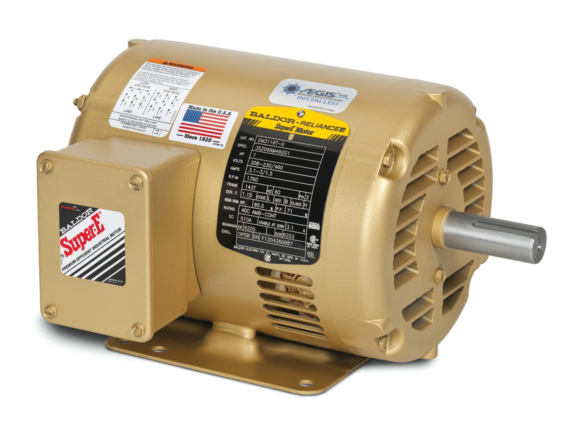 Baldor EM31153 - .75HP, 1180RPM, 3PH, 60HZ, 56, 3524M, ODP, F1, N - Three Phase Open
