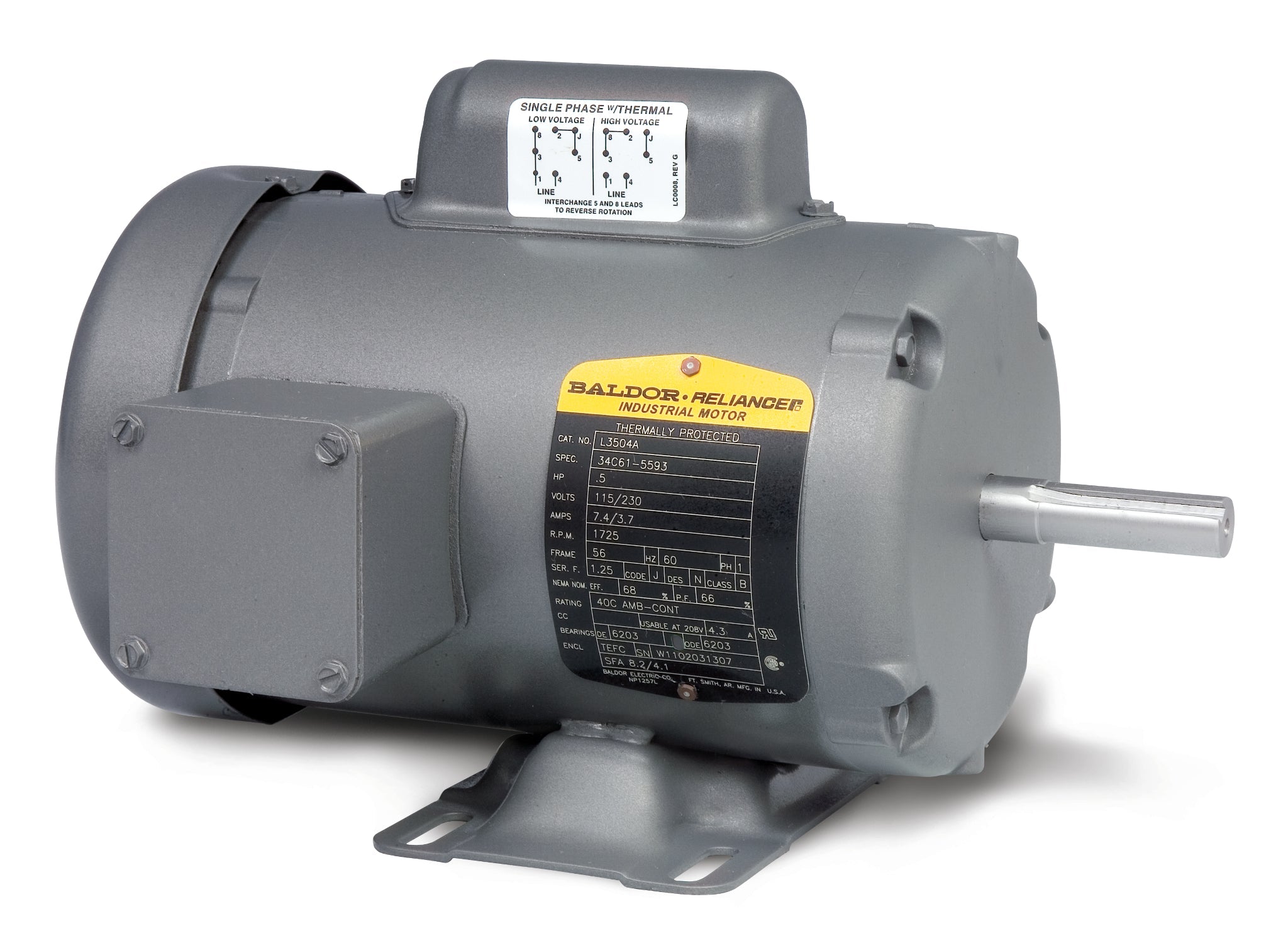 Baldor L3513T - 1.5HP, 3450RPM, 1PH, 60HZ, 3524L, N - Single Phase Enclosed