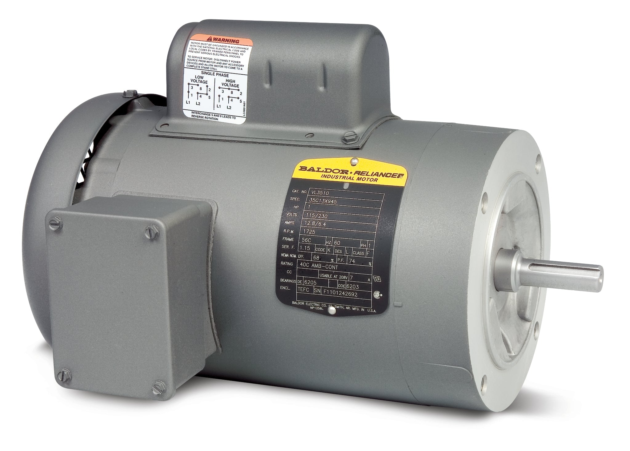 Baldor KL3400 - .17HP, 1725RPM, 1PH, 60HZ, 56C, 3408L, TEFC, F1 - Single Phase Enclosed