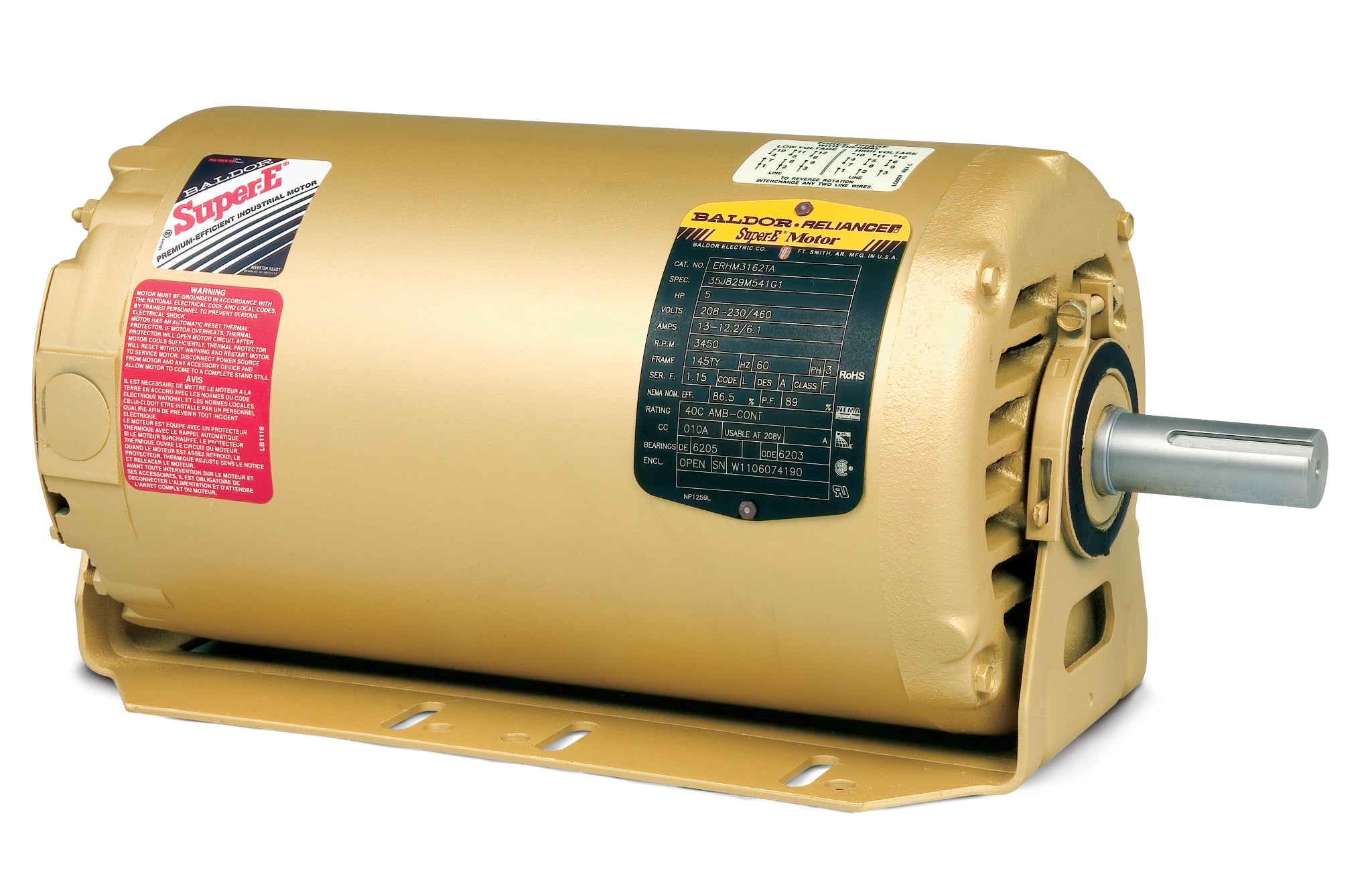 Baldor ERHM3162TA - 5HP, 3450RPM, 3PH, 60HZ, 145TY, 3540M, OPEN, F1 - Fan and Blower Motors