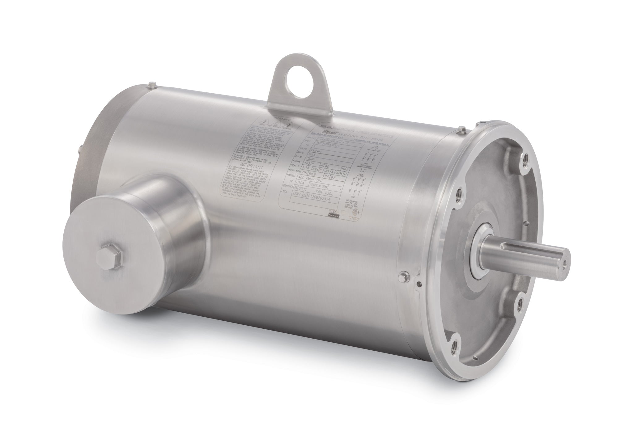 Baldor VFSWDNM3611T-E - 3HP, 1750RPM, 3PH, 60HZ, 182TC, 3646M, TENV, F1 - Food Safe Stainless Steel Motors