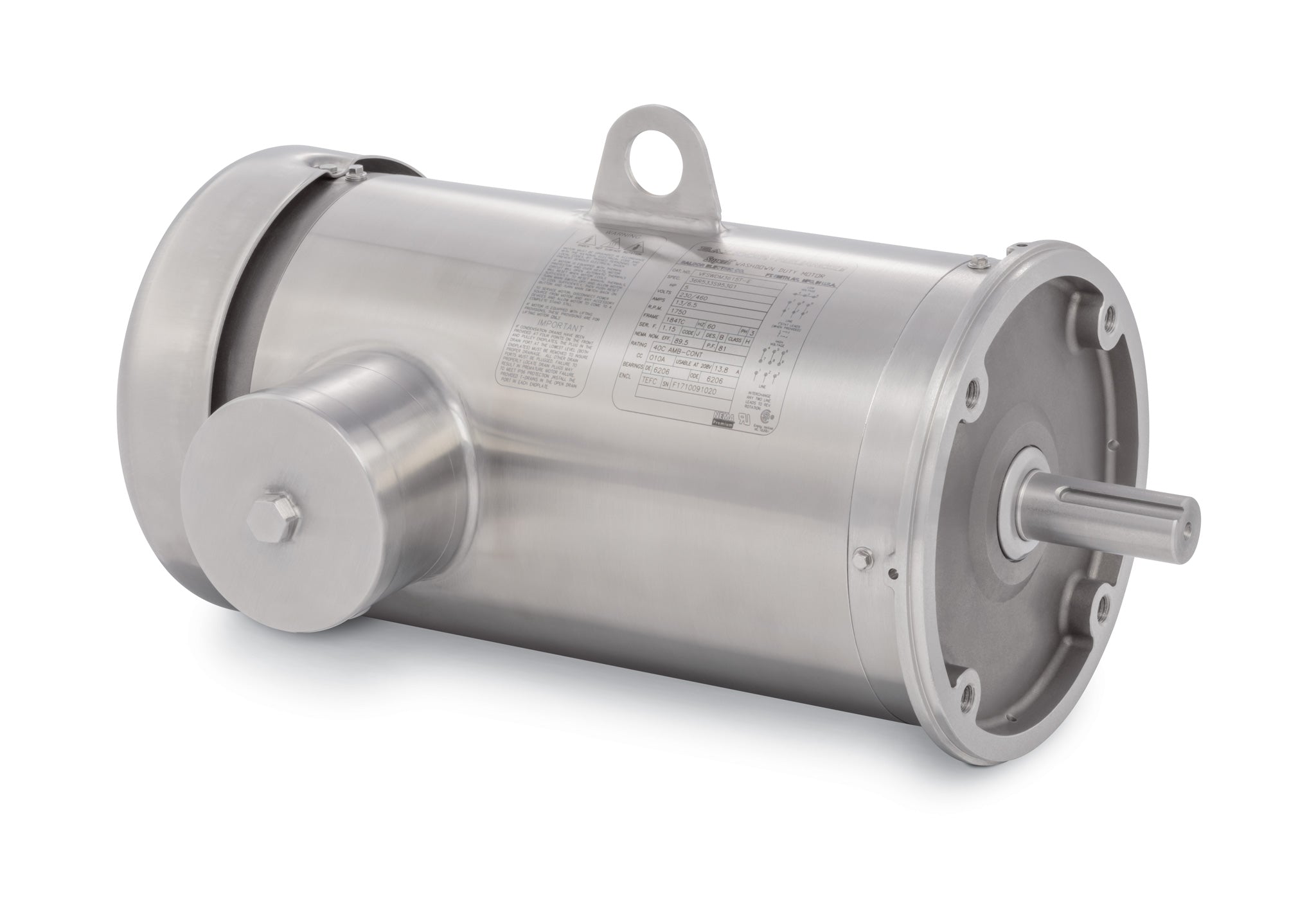 Baldor VFSWDM3615T-E - 5HP, 1750RPM, 3PH, 60HZ, 184TC, 3646M, TEFC, F1 - Food Safe Stainless Steel Motors
