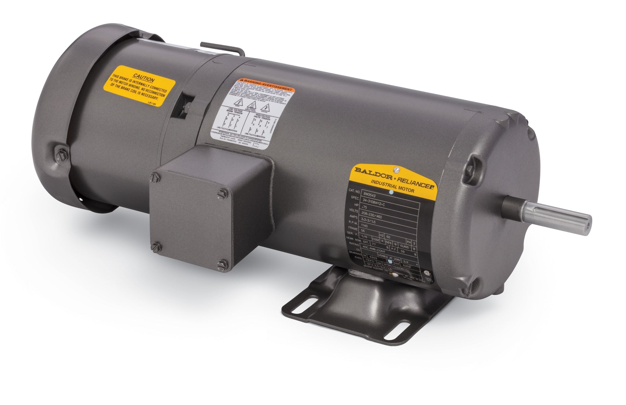 Baldor EBM3546 - 1HP, 1770RPM, 3PH, 60HZ, 56, 3520M, TEFC, F1, BR - Short-Series Brake Motors