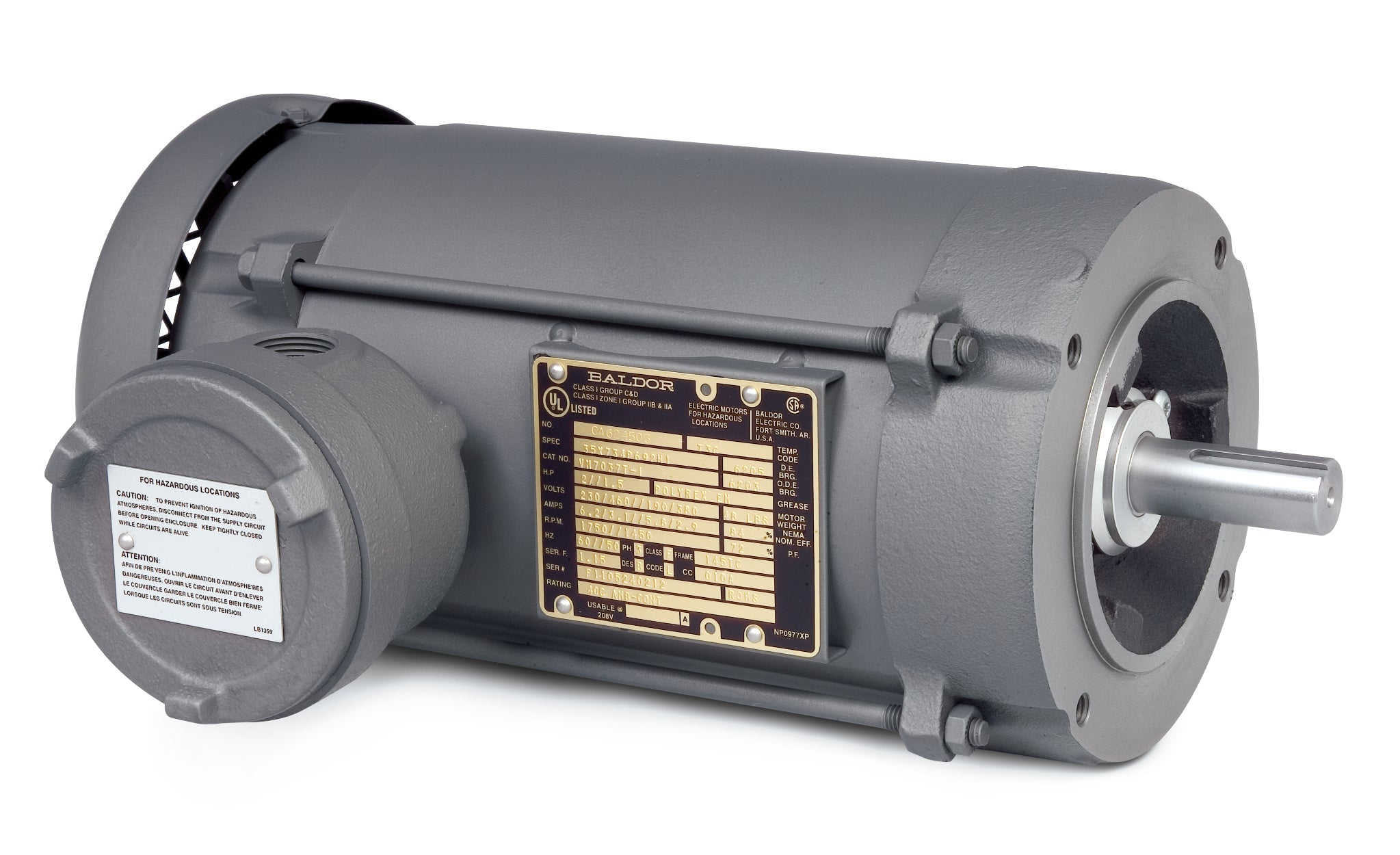 Baldor VM7006-I - .5//.33HP, 1740//1450RPM, 3PH, 60//50HZ, 56C - Explosion Proof Drill Rig Duty Motors