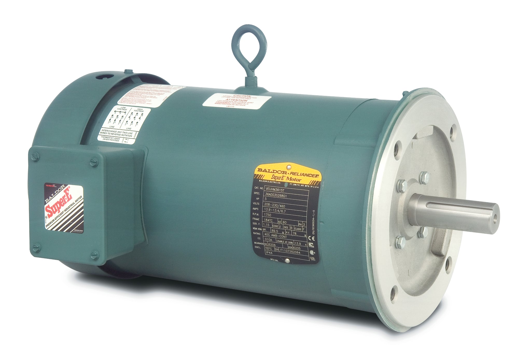 Baldor VEUHM3611T - 3HP, 1760RPM, 3PH, 60HZ, 182TC, 3632M, TEFC, F1 - General Unit Handling Motors
