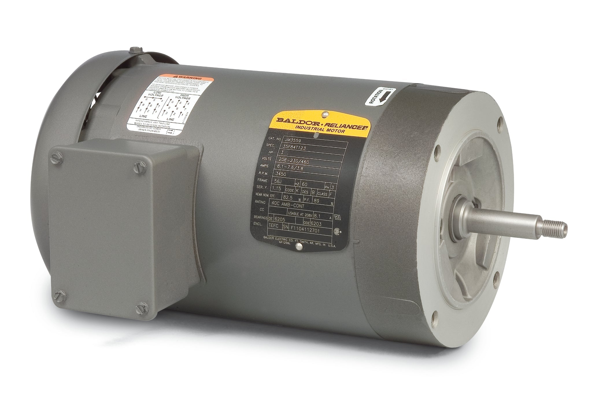 Baldor JM3457 - .33HP, 3450RPM, 3PH, 60HZ, 56J, 3410M, TEFC, F1 - 56J Jet Pump Motors