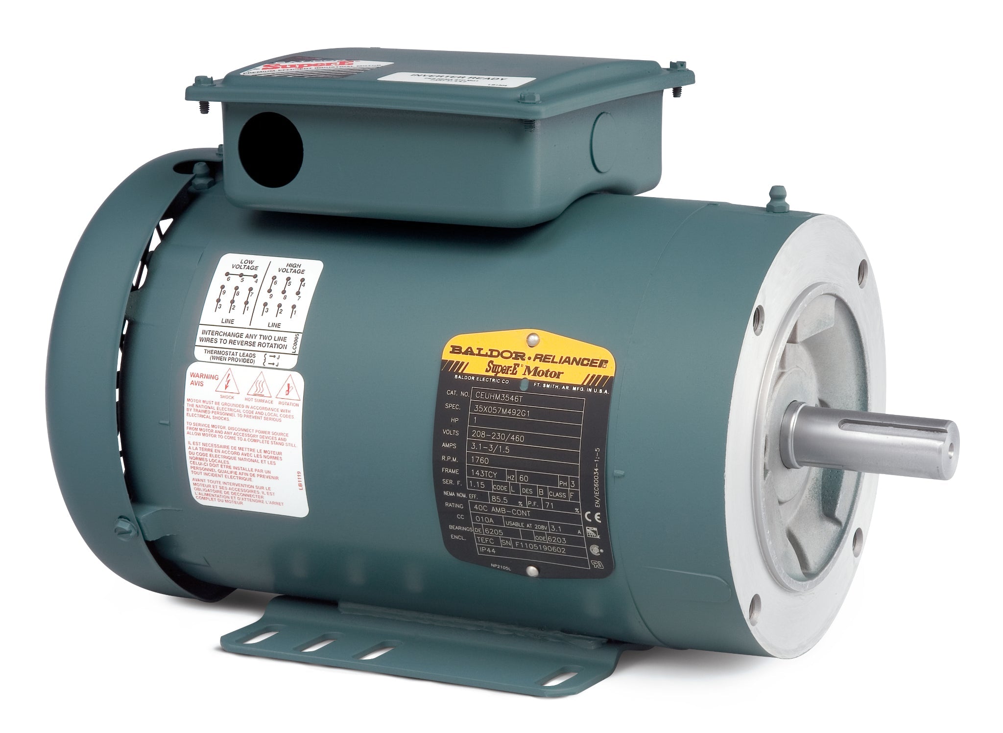 Baldor CEUHM3558T - 2/1.5KWHP, 1760 1/MIN IP44 IC411 32KGRPM - General Unit Handling Motors