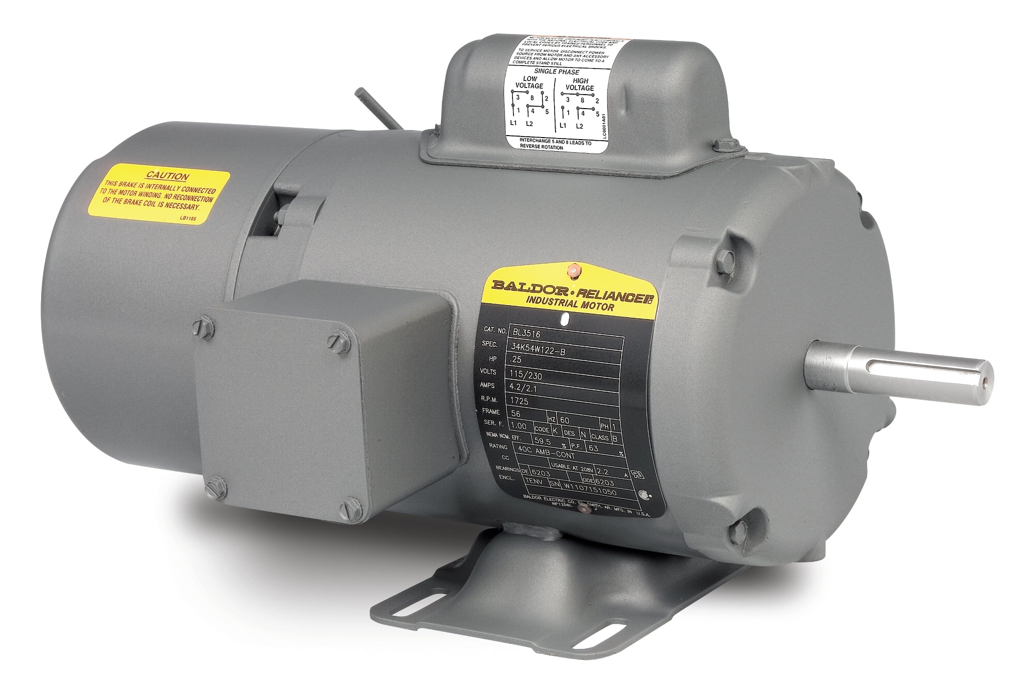 Baldor BL3516 - .25HP, 1725RPM, 1PH, 60HZ, 56, BRAKE, 3414L - Short-Series Brake Motors