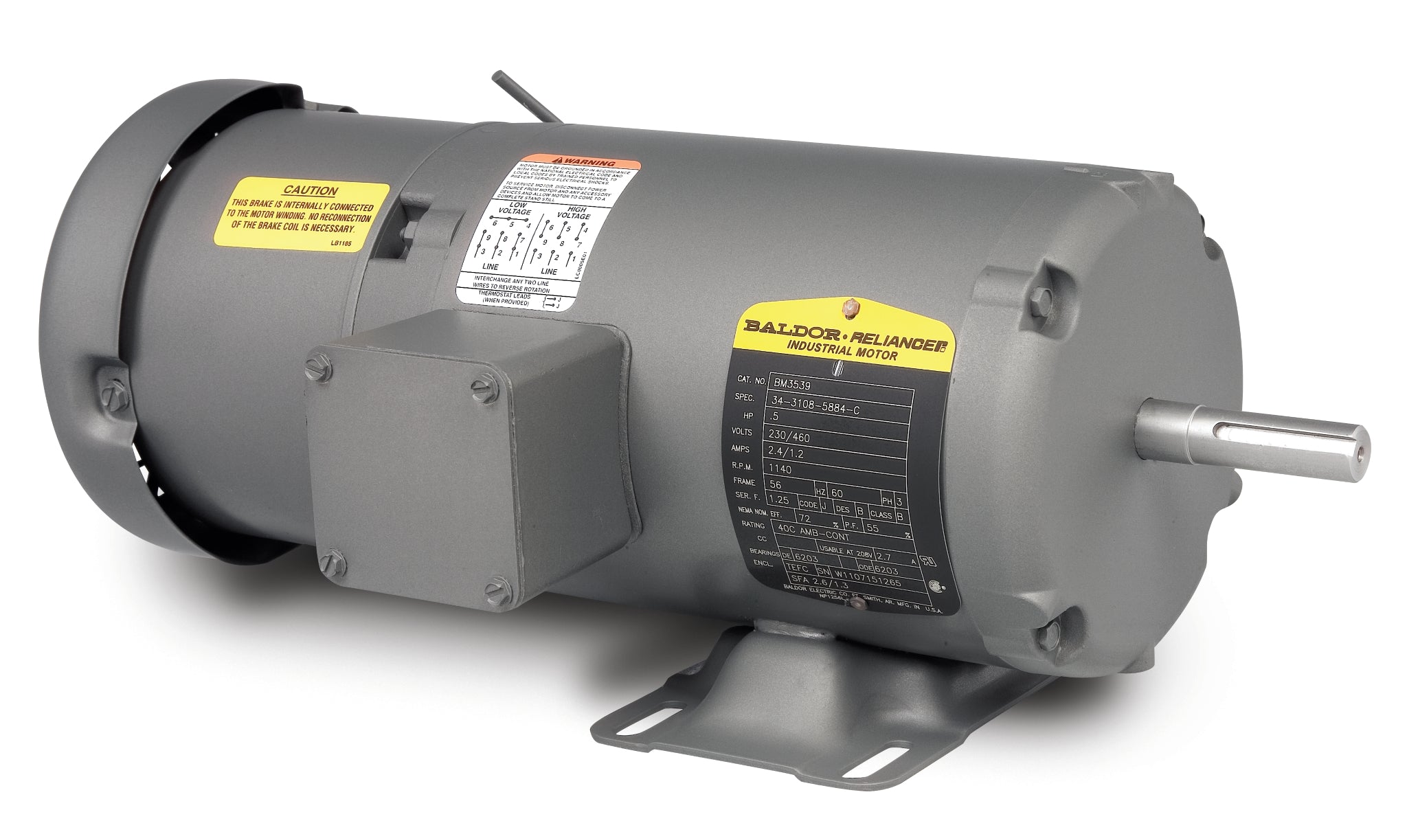 Baldor BM3539 - .5HP, 1140RPM, 3PH, 60HZ, 56, BRAKE, 3418M - Short-Series Brake Motors