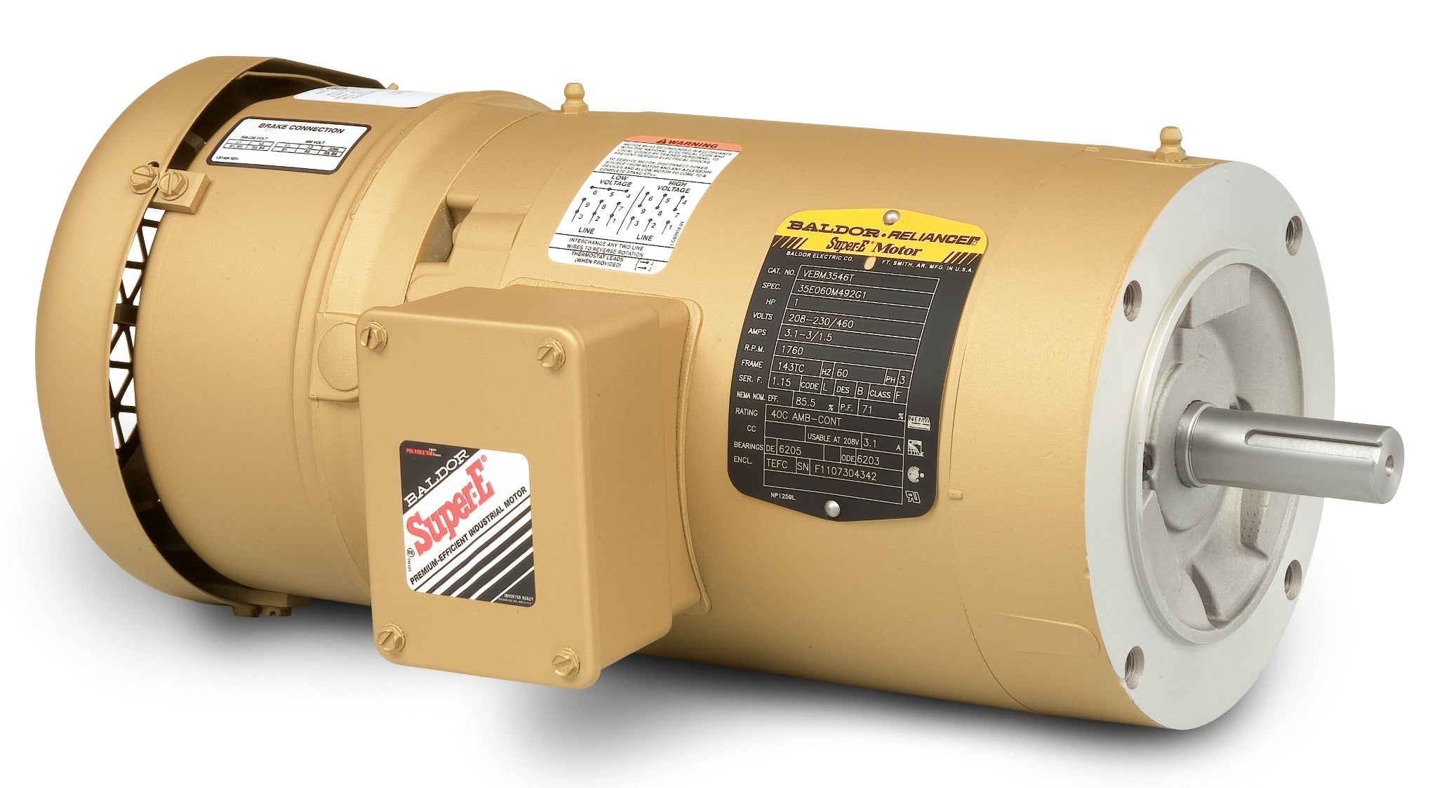 Baldor VEBM3558 - 2HP, 1760RPM, 3PH, 60HZ, 56C, 3528M, TEFC, F1, B - Short-Series Brake Motors
