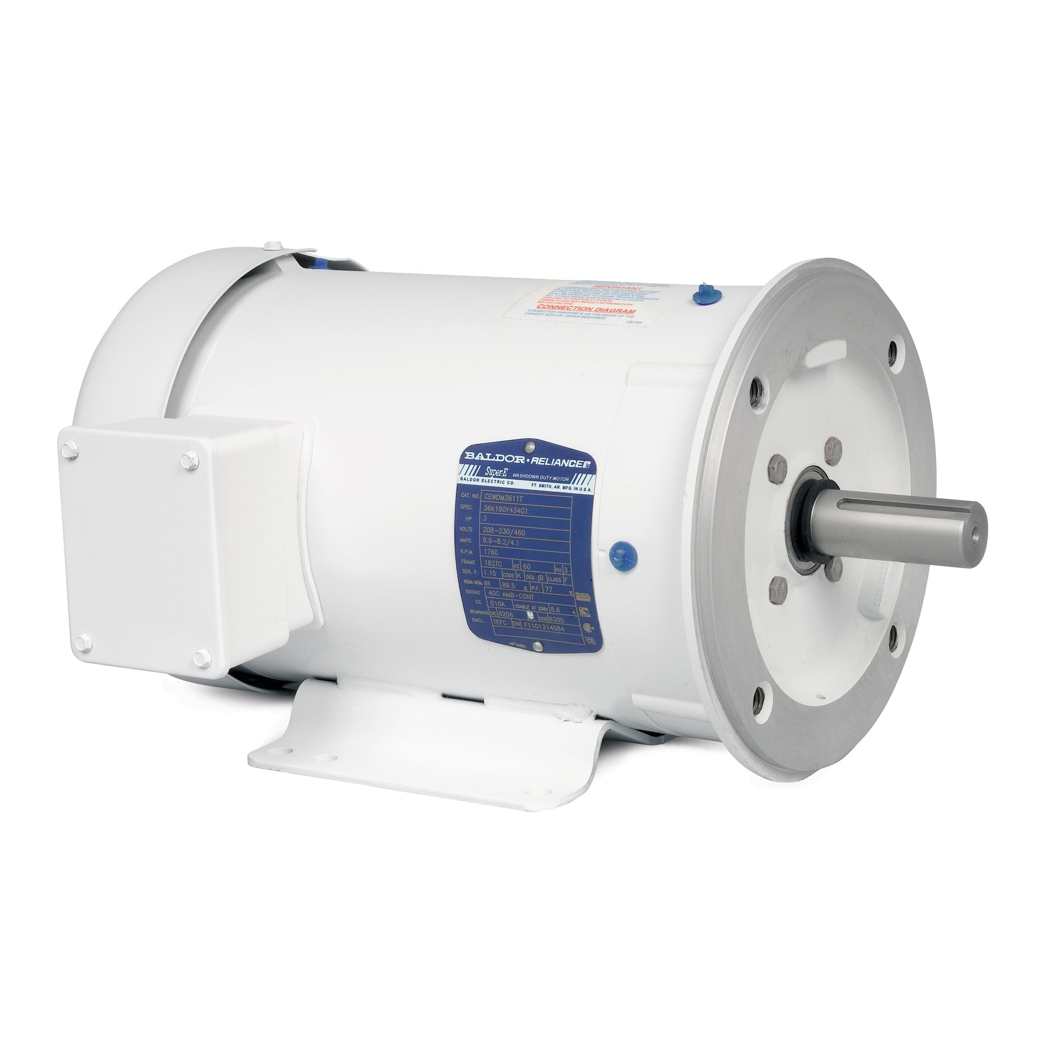 Baldor CEWDM3614T - 2HP, 1175RPM, 3PH, 60HZ, 184TC, 3644M, TEFC, F1 - White Washdown Motors