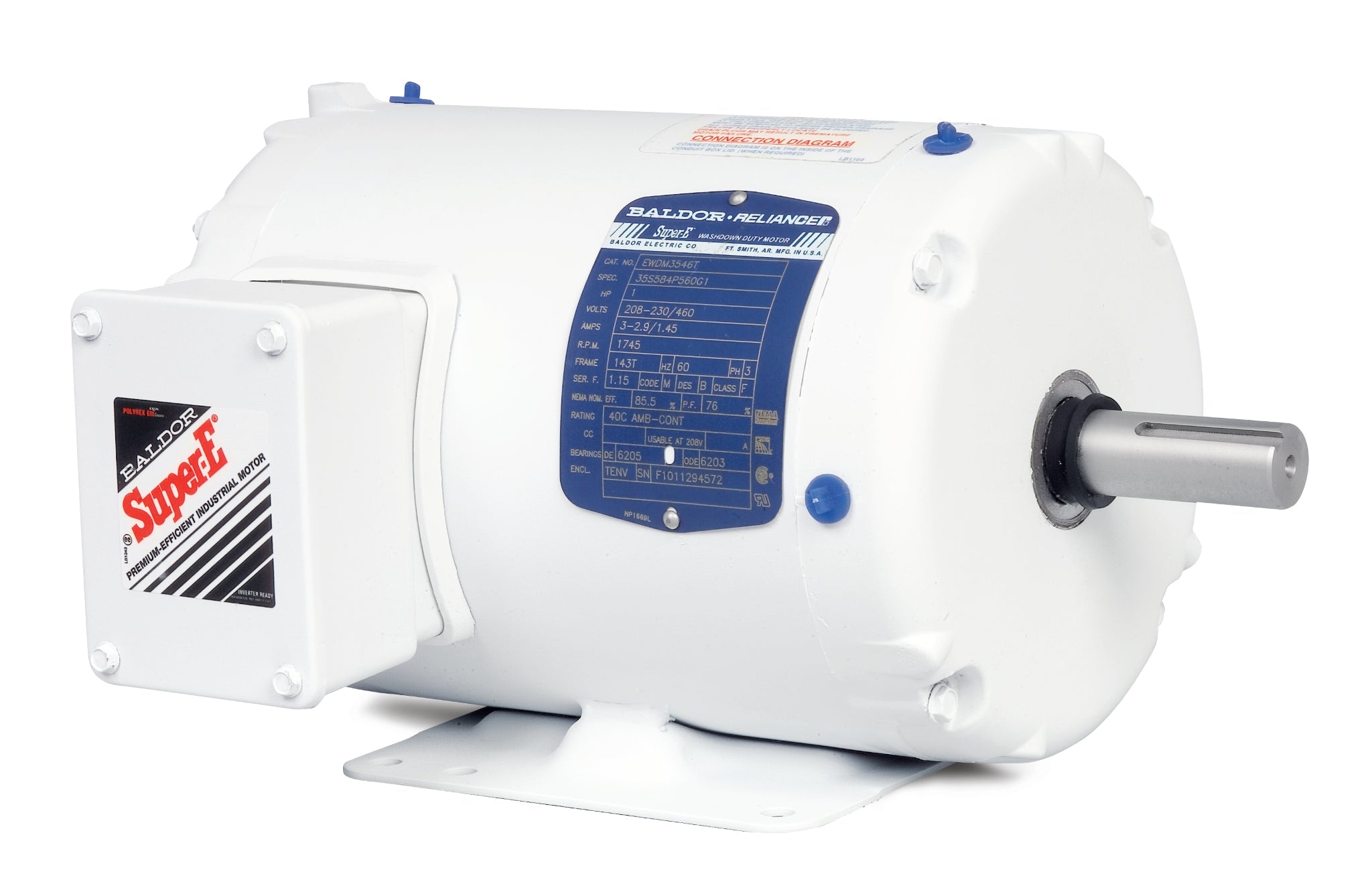 Baldor EWDM3554T - 1.5HP, 1770RPM, 3PH, 60HZ, 145T, 3530M, TENV, F - White Washdown Motors