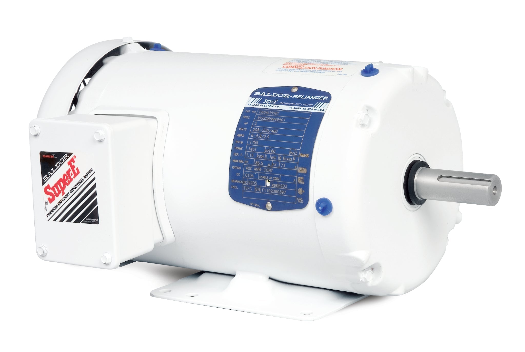 Baldor EWDM23934T - 20HP, 1765RPM, 3PH, 60HZ, 256T, 3952M, TEFC, F1 - White Washdown Motors