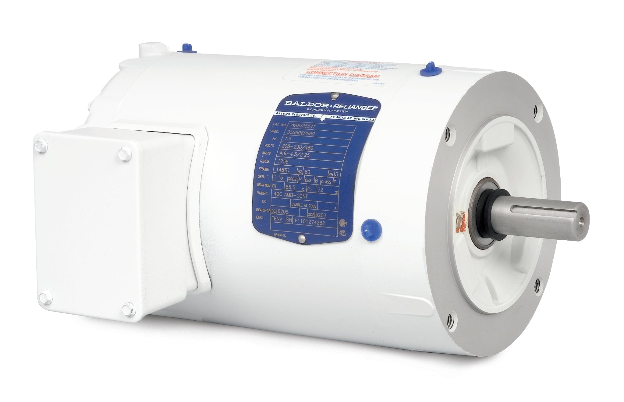Baldor VWDM3534 - .33HP, 1780RPM, 3PH, 60HZ, 56C, 3512M, TENV, N - White Washdown Motors