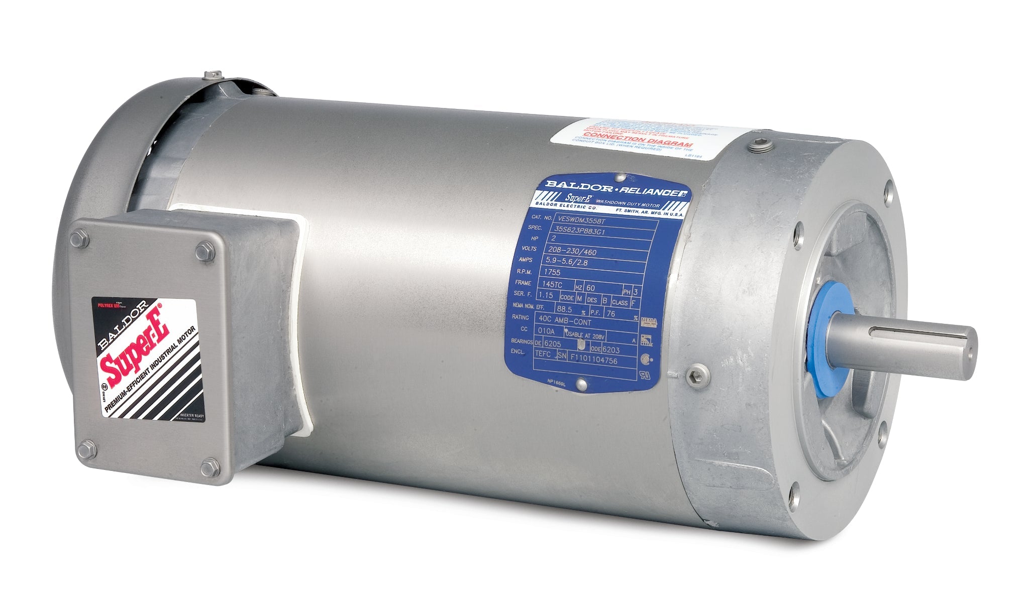 Baldor VESWDM3558T - 2HP, 1765RPM, 3PH, 60HZ, 145TC, 3530M, TEFC, N - Paint Free Motors