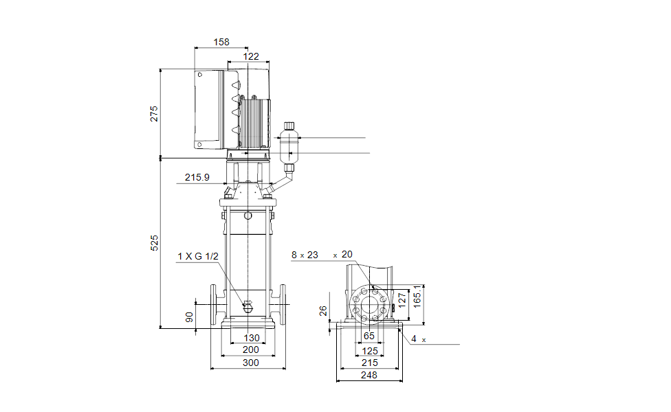 Grundfos 98960364 - CRIE 20-1 FN-FGJ-A-E-HQQE | Multistage | Centrifugal | Vertical | Inline
