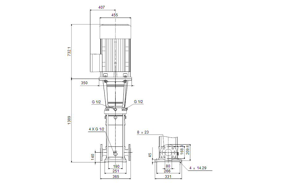 Grundfos 92630615 - CRN 45-8-1 A-G-A-V-PQQV | Vertical | Multistage | Centrifugal