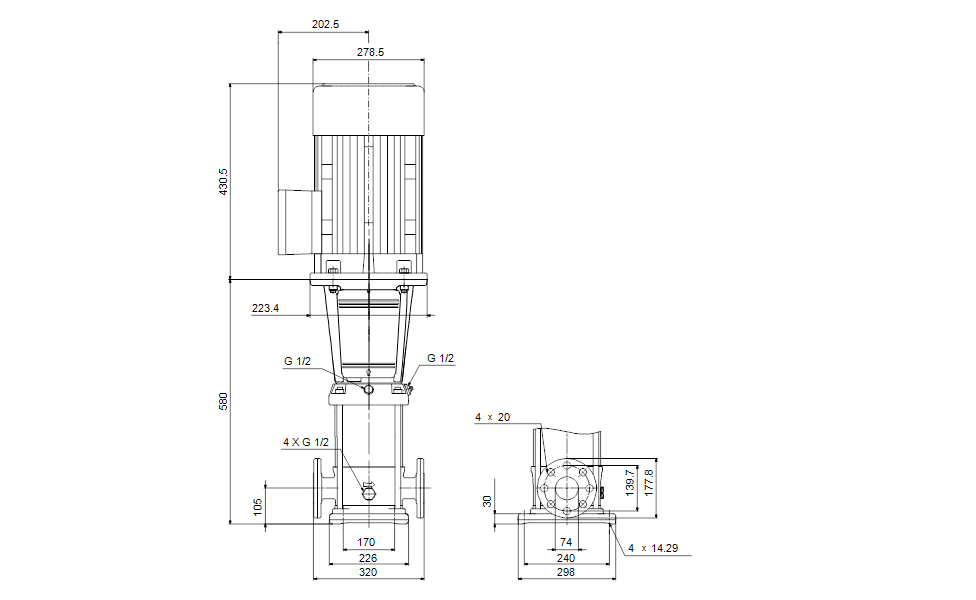 Grundfos 92547346 - CR 32-2 P-G-A-E-HQQE | Multistage | Centrifugal | Vertical | Inline