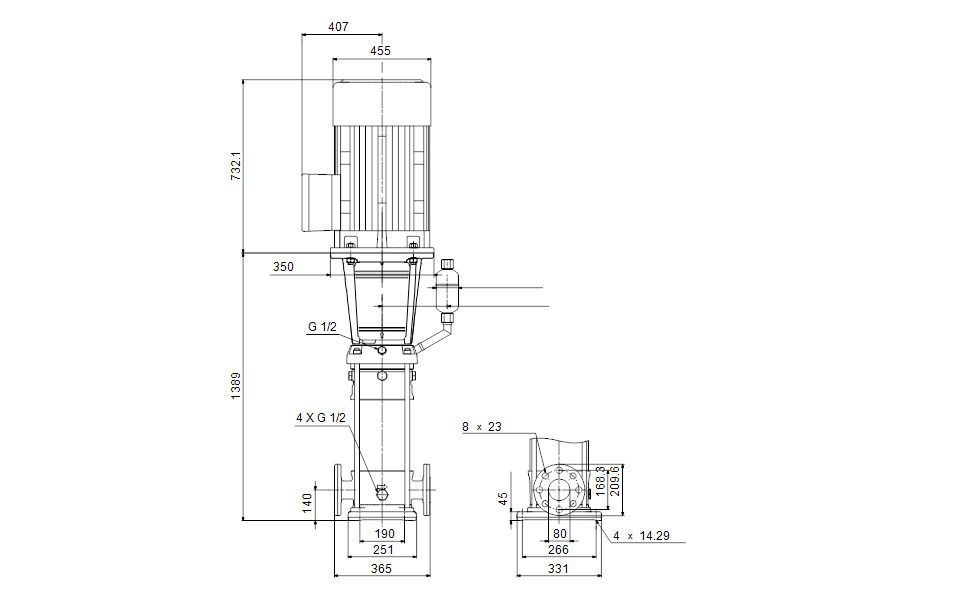 Grundfos 92573639 - CR 45-8-1 FK-G-A-F-HQQE | Multistage | Centrifugal | Vertical | Inline