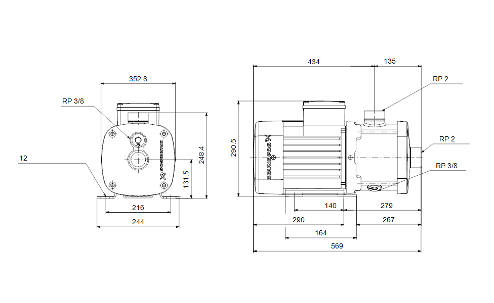 Grundfos 99923590 - CM 25-4 X-R-G-E-AQQE F-A-A-N | Horizontal | End Suction | Centrifugal