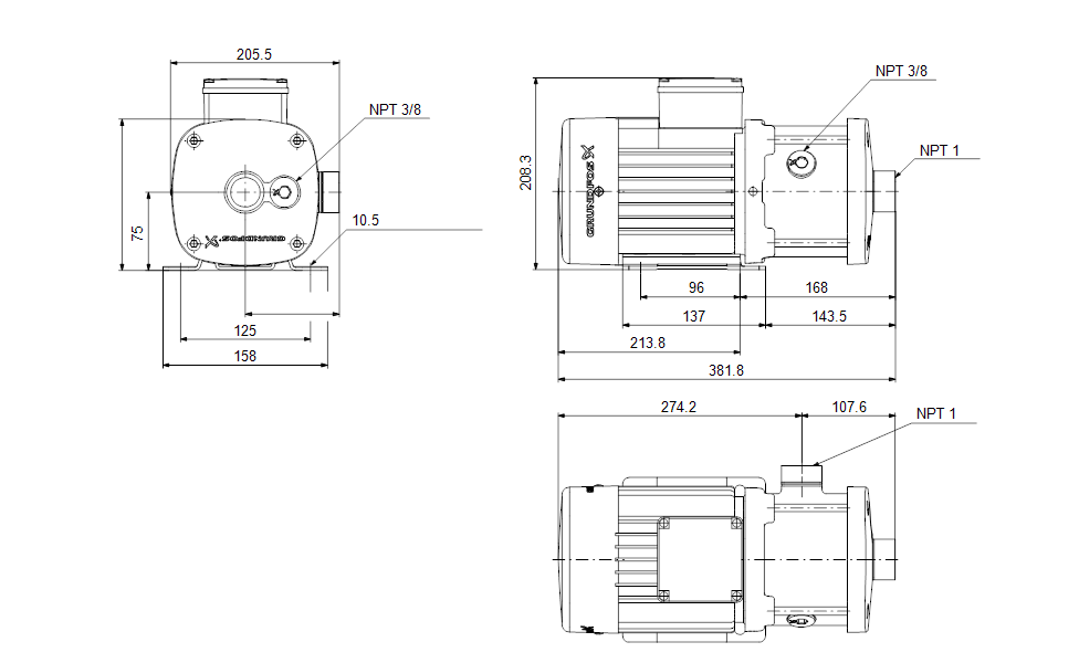 Grundfos 92928044 - CM 3-5 X-S-G-E-AQQE B-A-A-N | Horizontal | End Suction | Centrifugal