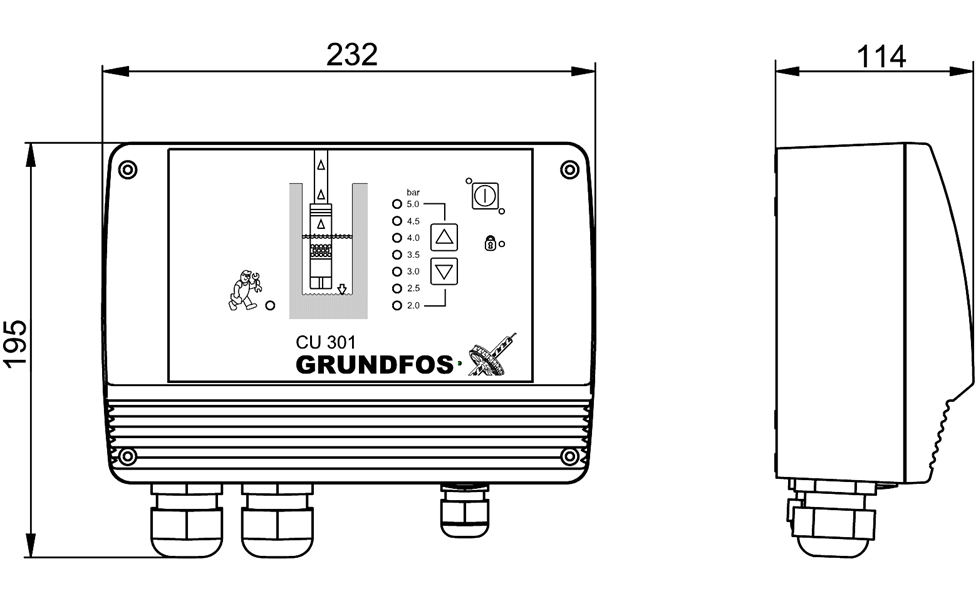 Grundfos 96436754 | CU 301 Controller | Constant Pressure Control | SQE Pump Interface | Bluetooth / MI 301 Compatible | 100‑240 V