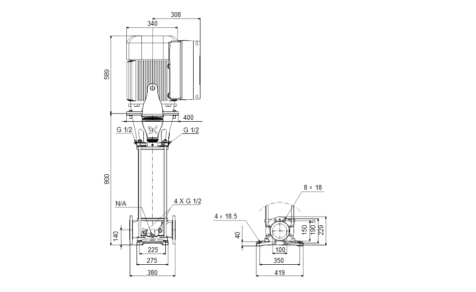 Grundfos 99266500 - CRE 95-2 N-G-A-E-HQQE | Multistage | Centrifugal | Vertical | Inline