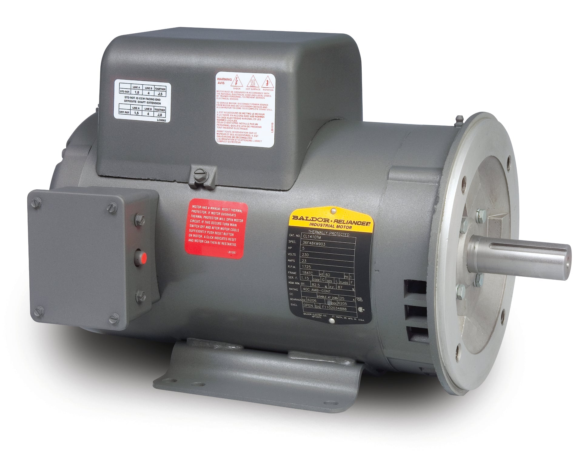 Baldor CL1410TM - 5HP, 1725RPM, 1PH, 60HZ, 184TC, 3640LC, OPEN - Single Phase Open