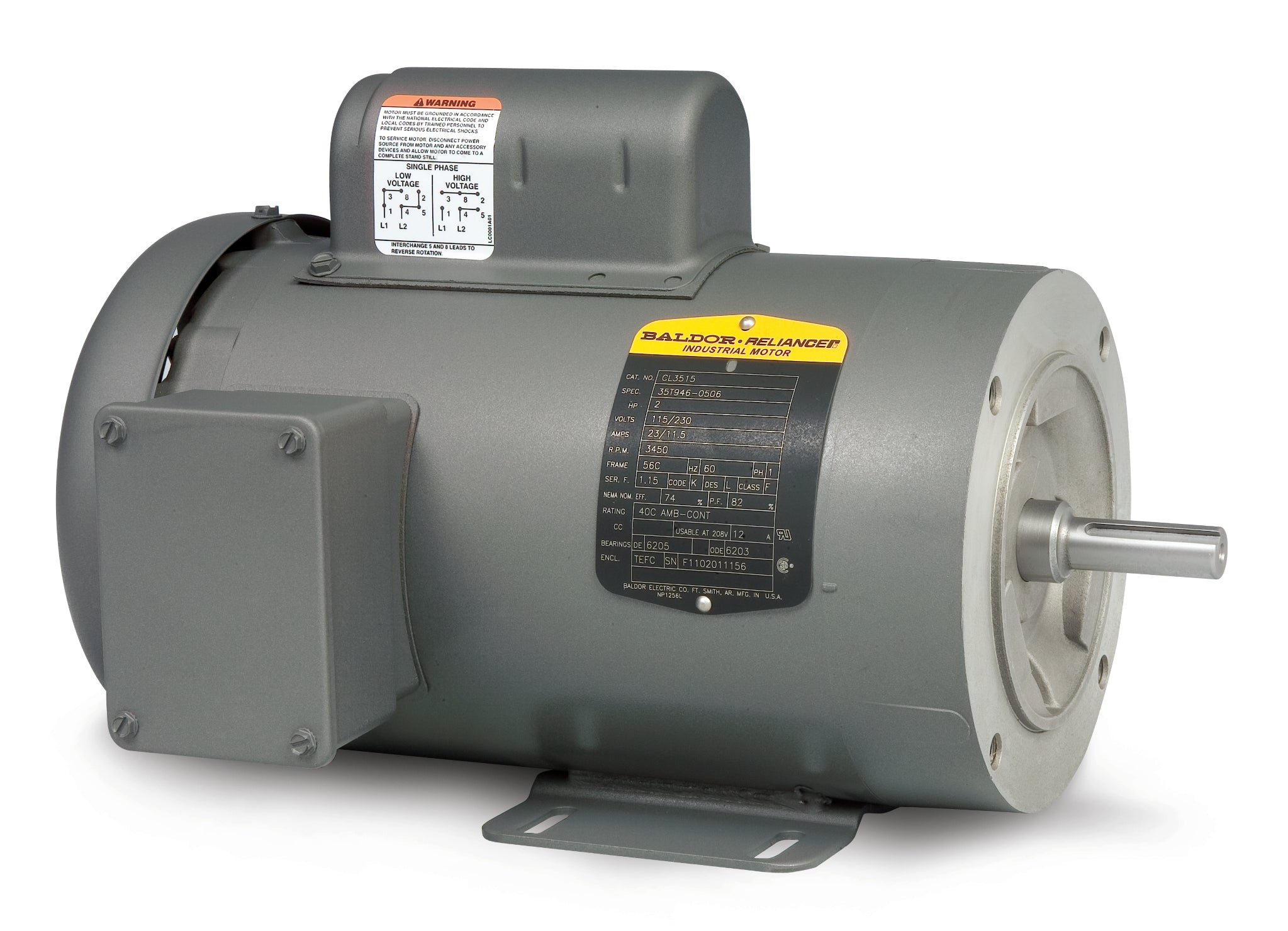 Baldor CL3510 - 1HP, 1725RPM, 1PH, 60HZ, 56C, 3524L, TEFC, F1, N - Single Phase Enclosed