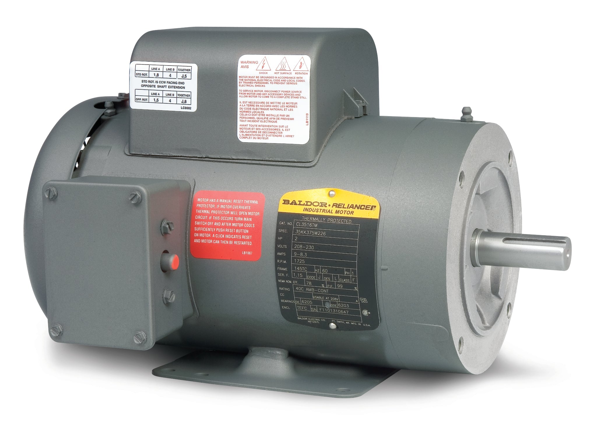 Baldor CL3516TM - 2HP, 1740RPM, 1PH, 60HZ, 145TC, 3534LC, TEFC, F - Single Phase Enclosed