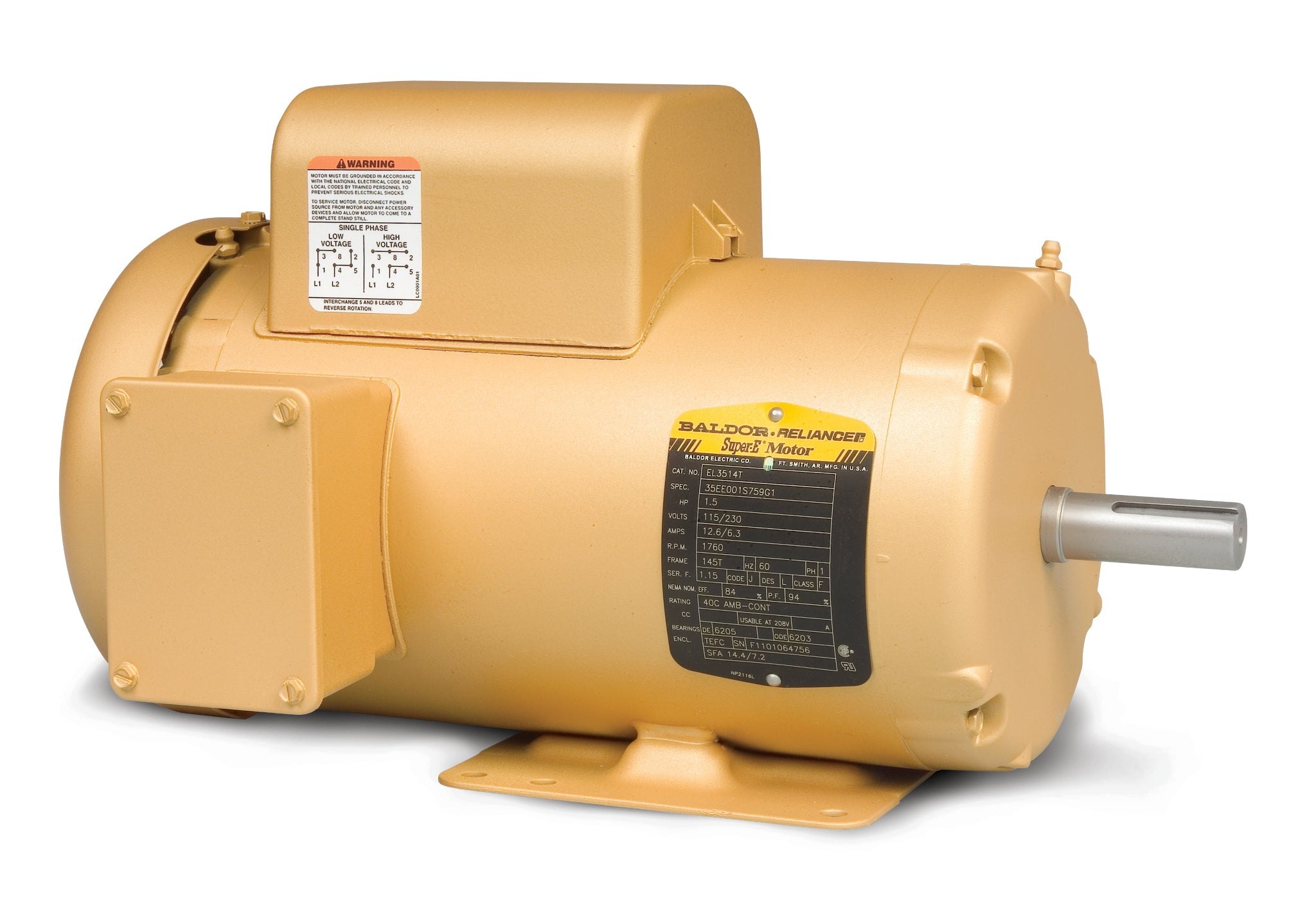 Baldor EL3501 - .33HP, 1740RPM, 1PH, 60HZ, 56, 3418LC, TEFC, F1 - Single Phase Enclosed