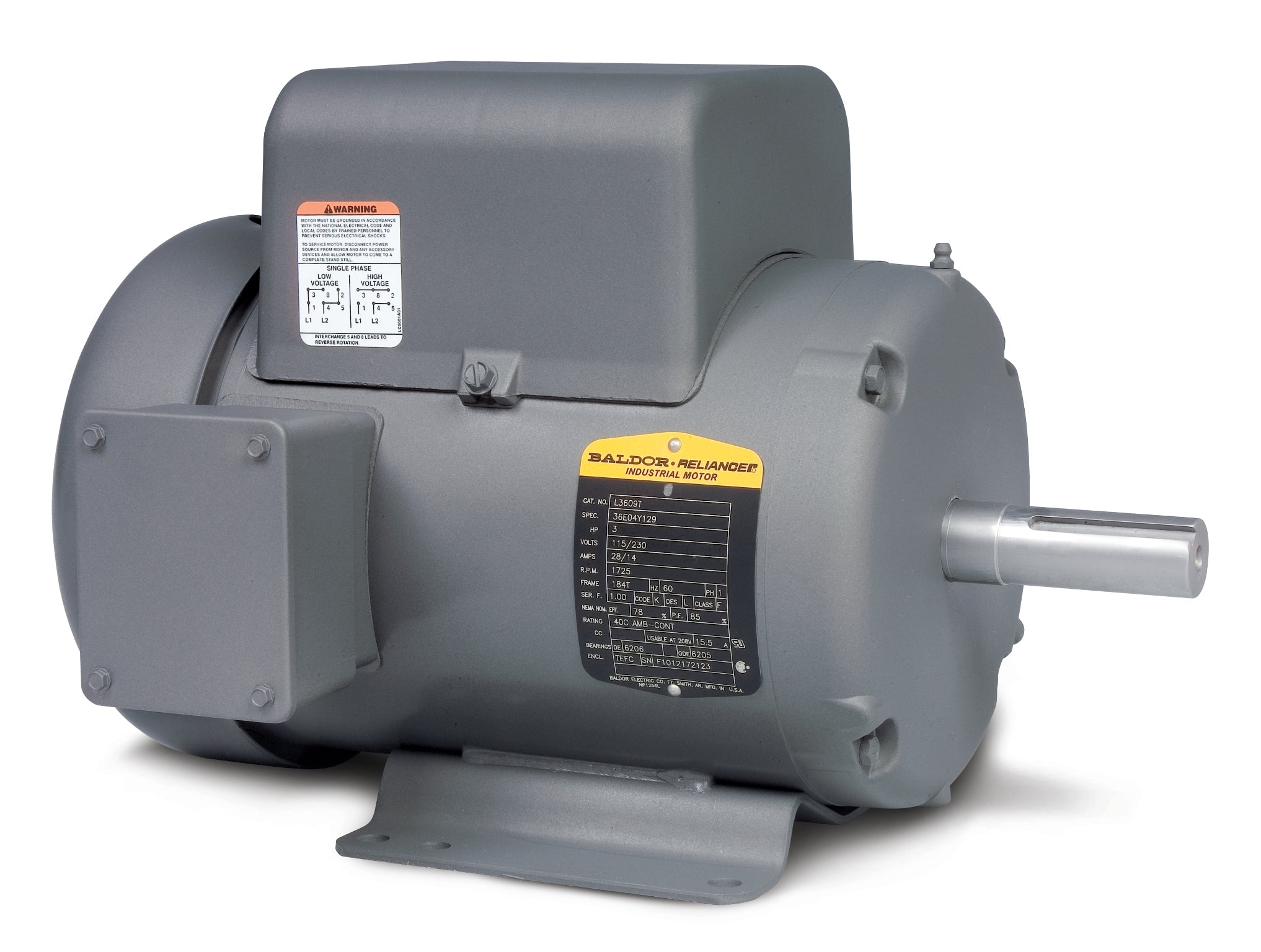 Baldor L3514A - 1.5HP, 1725RPM, 1PH, 60HZ, 56H, 3532LC, TEFC, F - Single Phase Enclosed