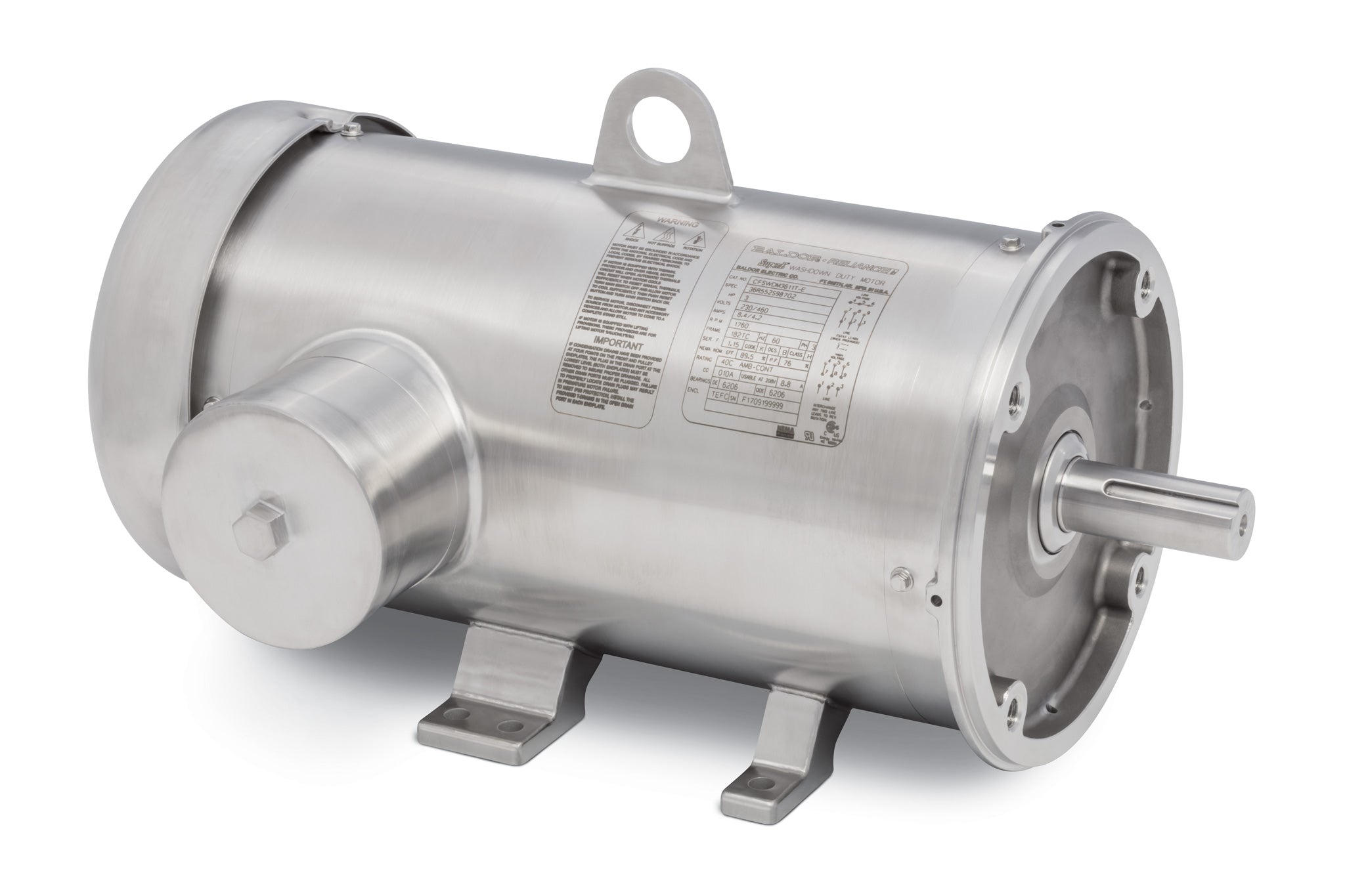 Baldor CFSWDM3607T-E - 1.5HP, 1170RPM, 3PH, 60HZ, 182TC, 3640M, TEFC - Food Safe Stainless Steel Motors
