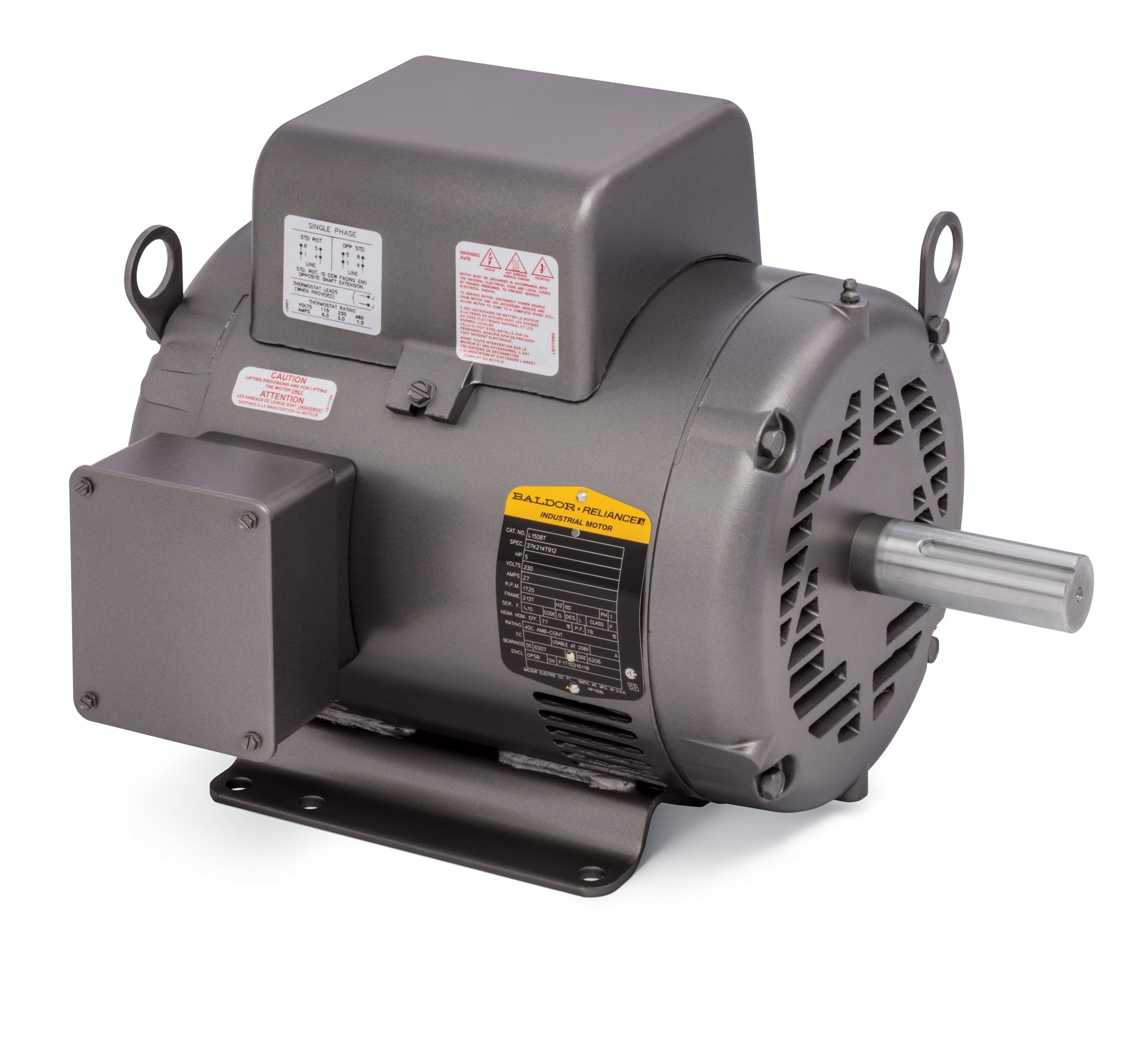 Baldor L1508T - 5HP, 1745RPM, 1PH, 60HZ, 213T, 3727L, OPSB, F1 - Single Phase Open
