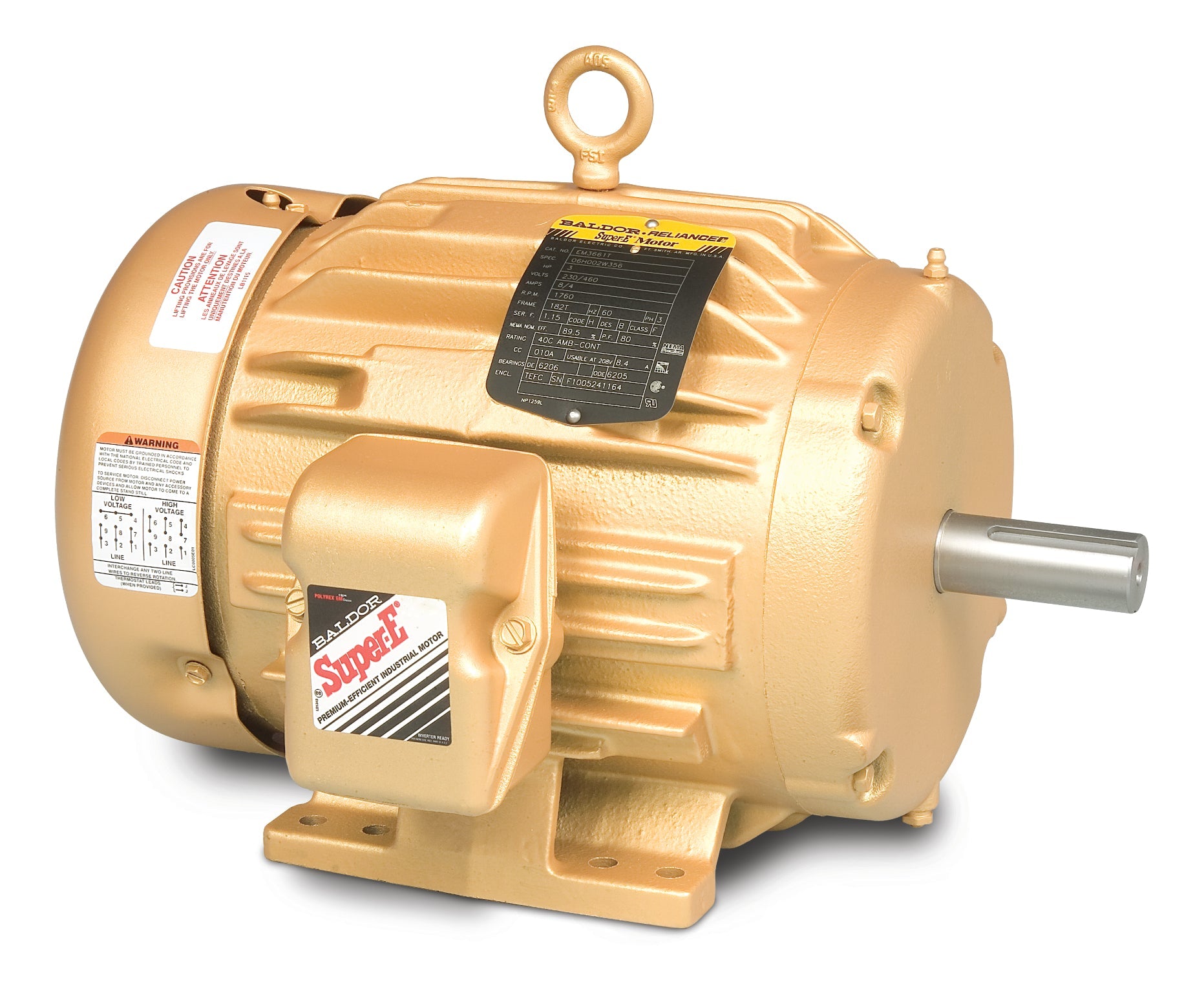 Baldor EM2276T-G - 7.5HP, 1180RPM, 3PH, 60HZ, 254T, 0954M, TEFC, F - Super-E motor with Baldor-Reliance shaft grounding brush