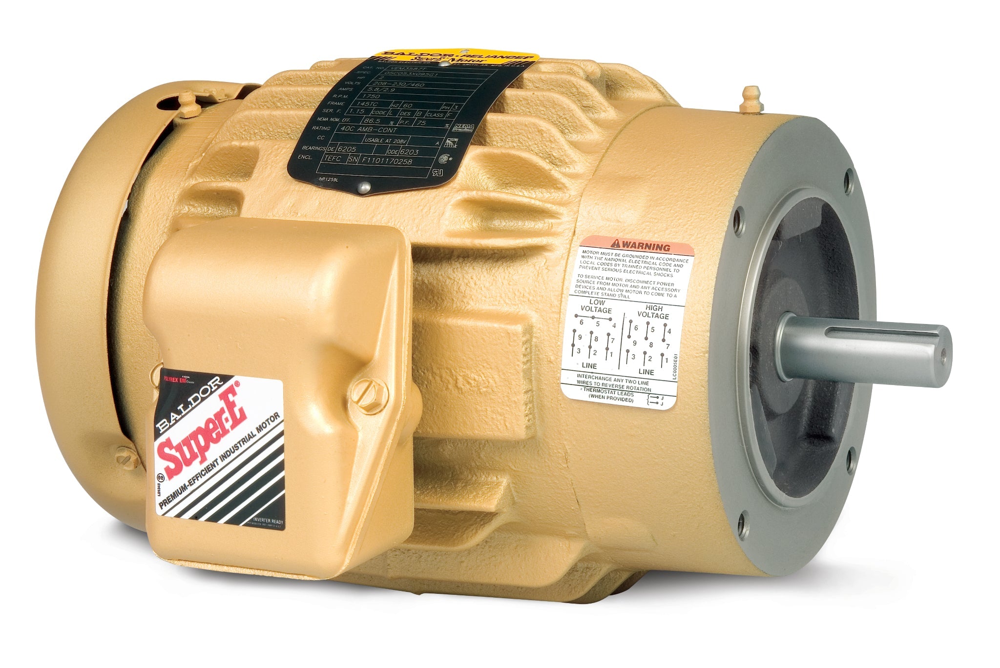Baldor VEM3587T - 2HP, 1760RPM, 3PH, 60HZ, 145TC, 0526M, TEFC, F1 - Three Phase Enclosed