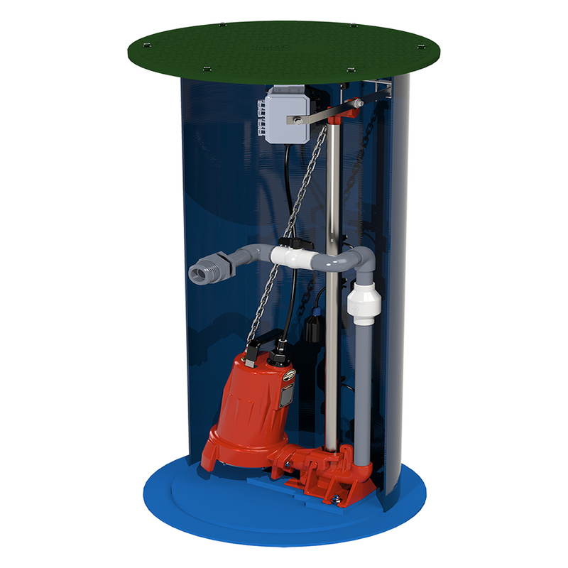Liberty 2460LSG202-A-24, 2400 Series Simplex Grinder Basin Package w/ LSG202A Pump, 2 HP, 208-230 Volts, 1-1/4" Discharge, (24" x 60") Basin, 24" Discharge Depth (from Top of Basin)