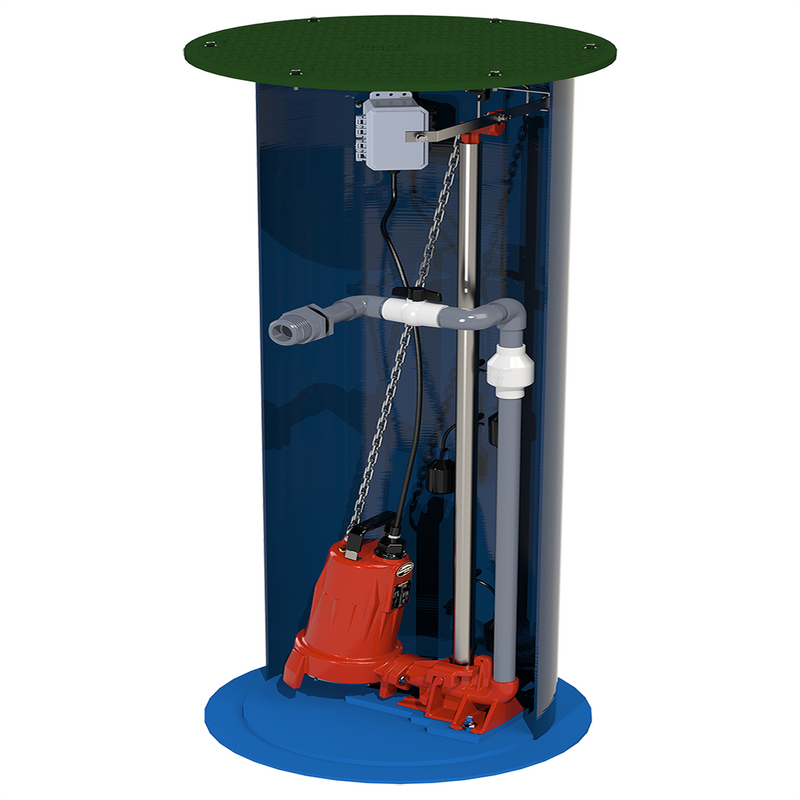 Liberty 2472LSG202-48, 2400 Series Simplex Grinder Basin Package w/ LSG202M Pump, 2 HP, 208-230 Volts, 1-1/4" Discharge,  (24" x 72") Basin, 48" Discharge Depth (from Top of Basin)