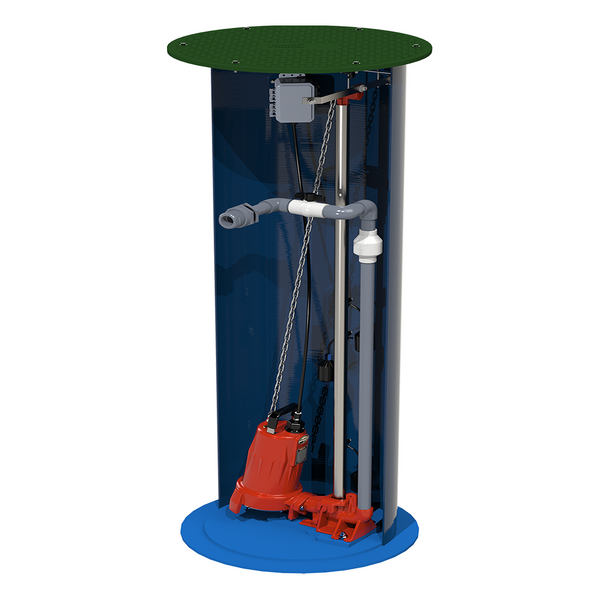 Liberty 2484LSG202-36, 2400 Series Simplex Grinder Basin Package w/ LSG202M Pump, 2 HP, 208-230 Volts, 1-1/4" Discharge, (24" x 84") Basin, 36" Discharge Depth (from Top of Basin)