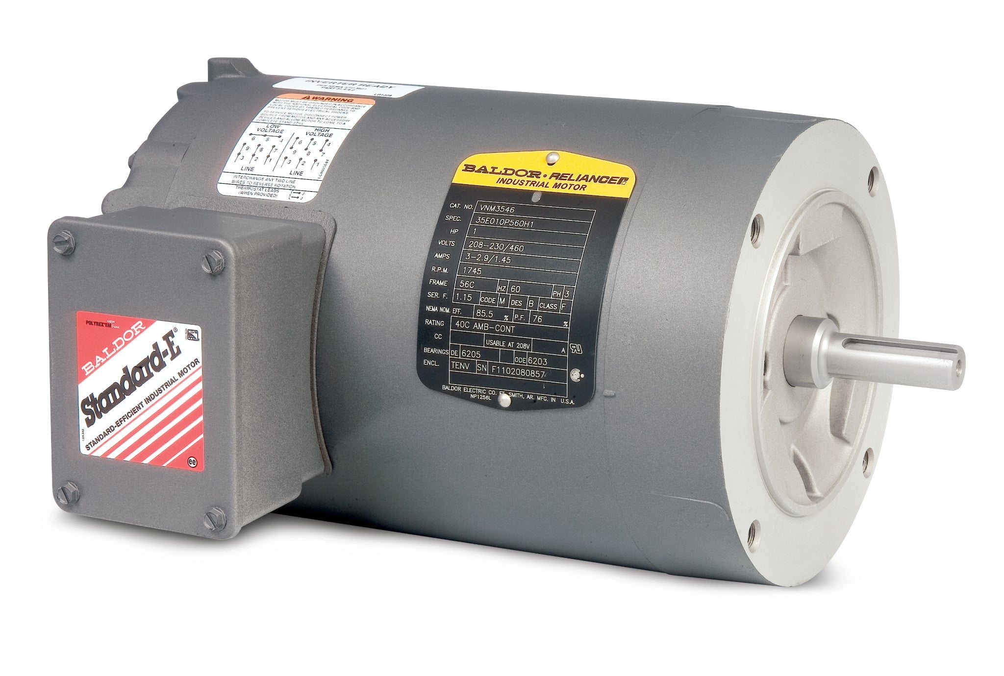 Baldor KM3457 - .33HP, 3450RPM, 3PH, 60HZ, 56C, 3410M, TENV, F1 - Three Phase Enclosed