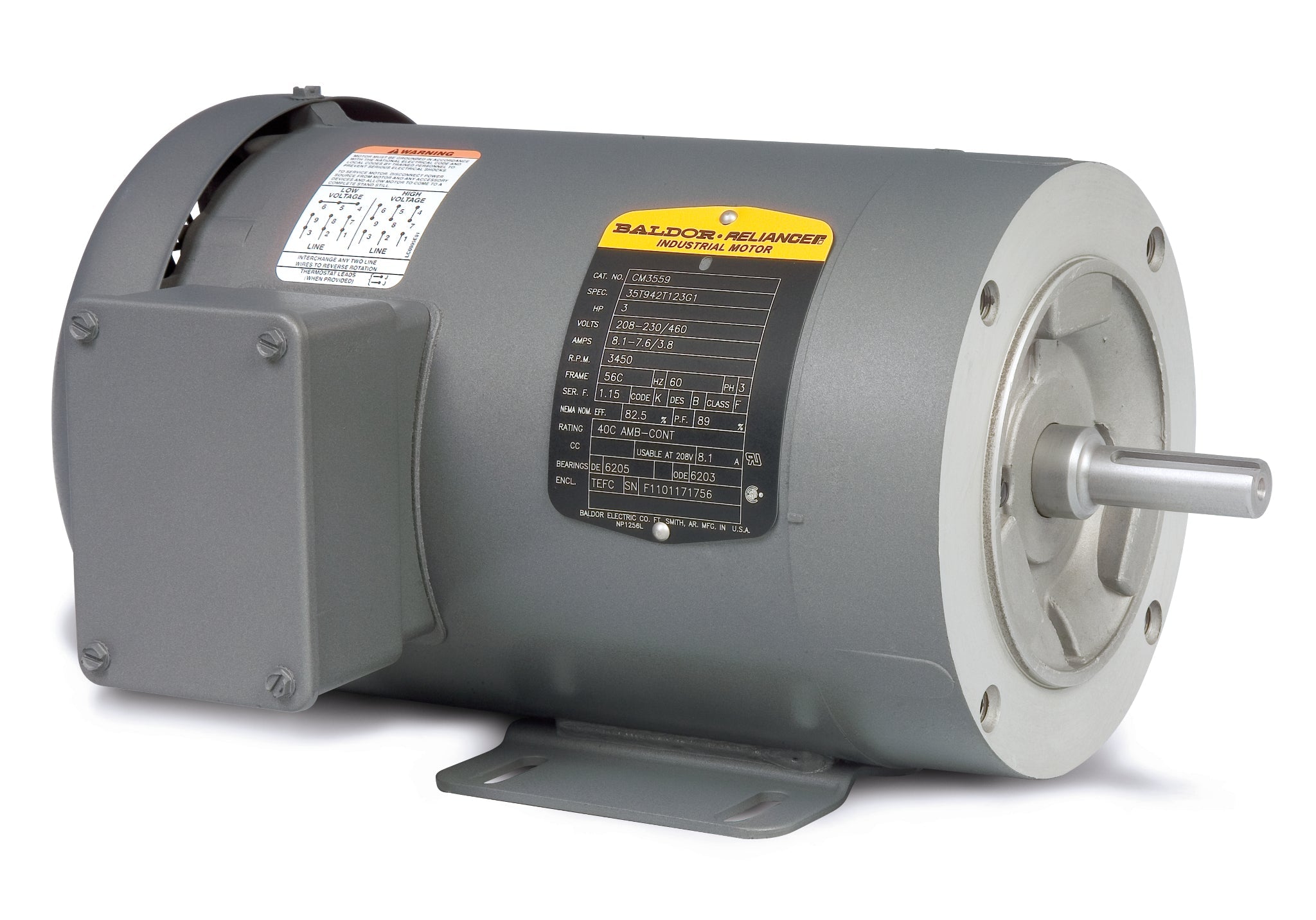 Baldor CM3534-5 - .33HP, 1725RPM, 3PH, 60HZ, 56C, 3413M, TEFC, F1 - Three Phase Enclosed