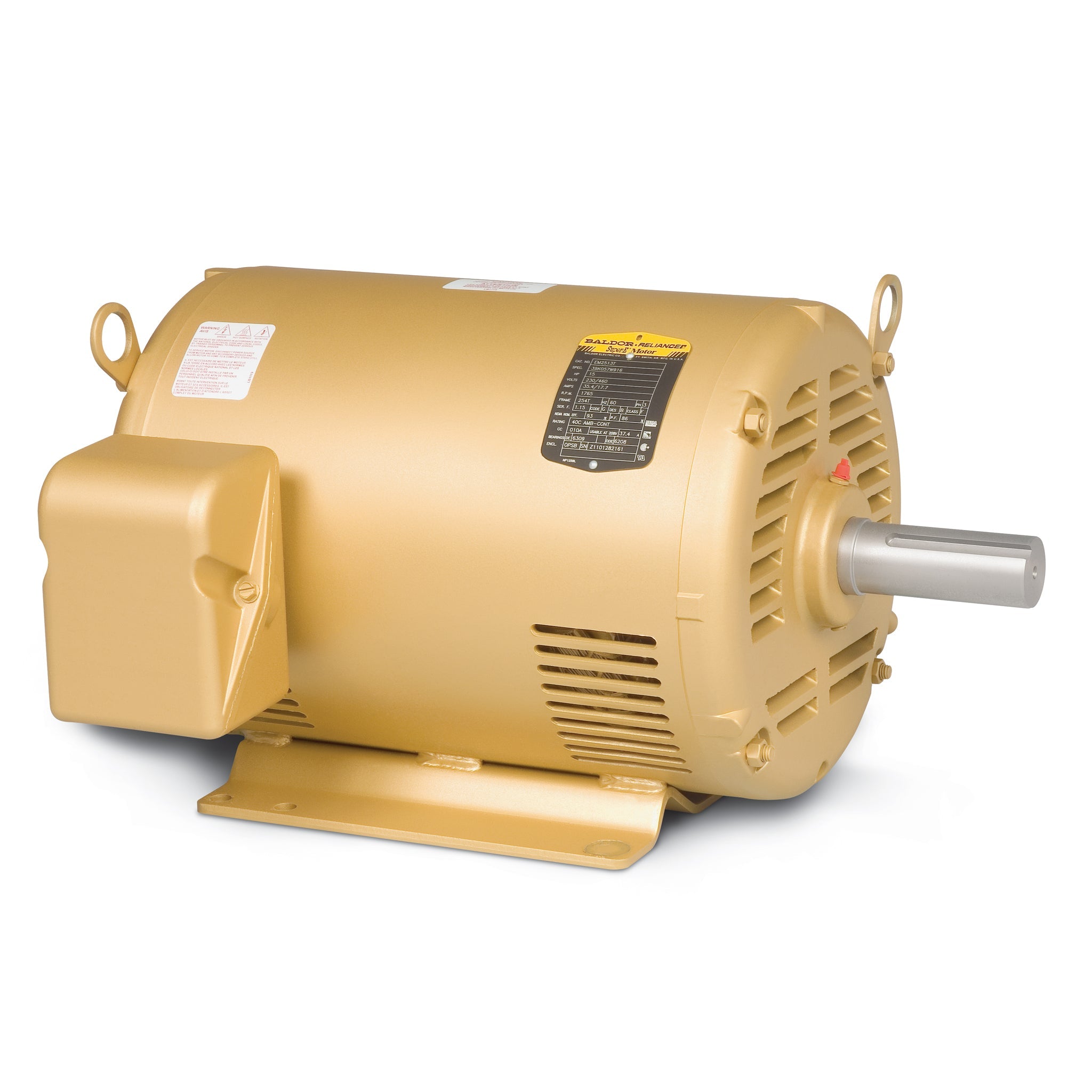 Baldor EM2513T-G - 15HP, 1765RPM, 3PH, 60HZ, 254T, 3948M, OPSB, F1 - Super-E motor with Baldor-Reliance shaft grounding brush