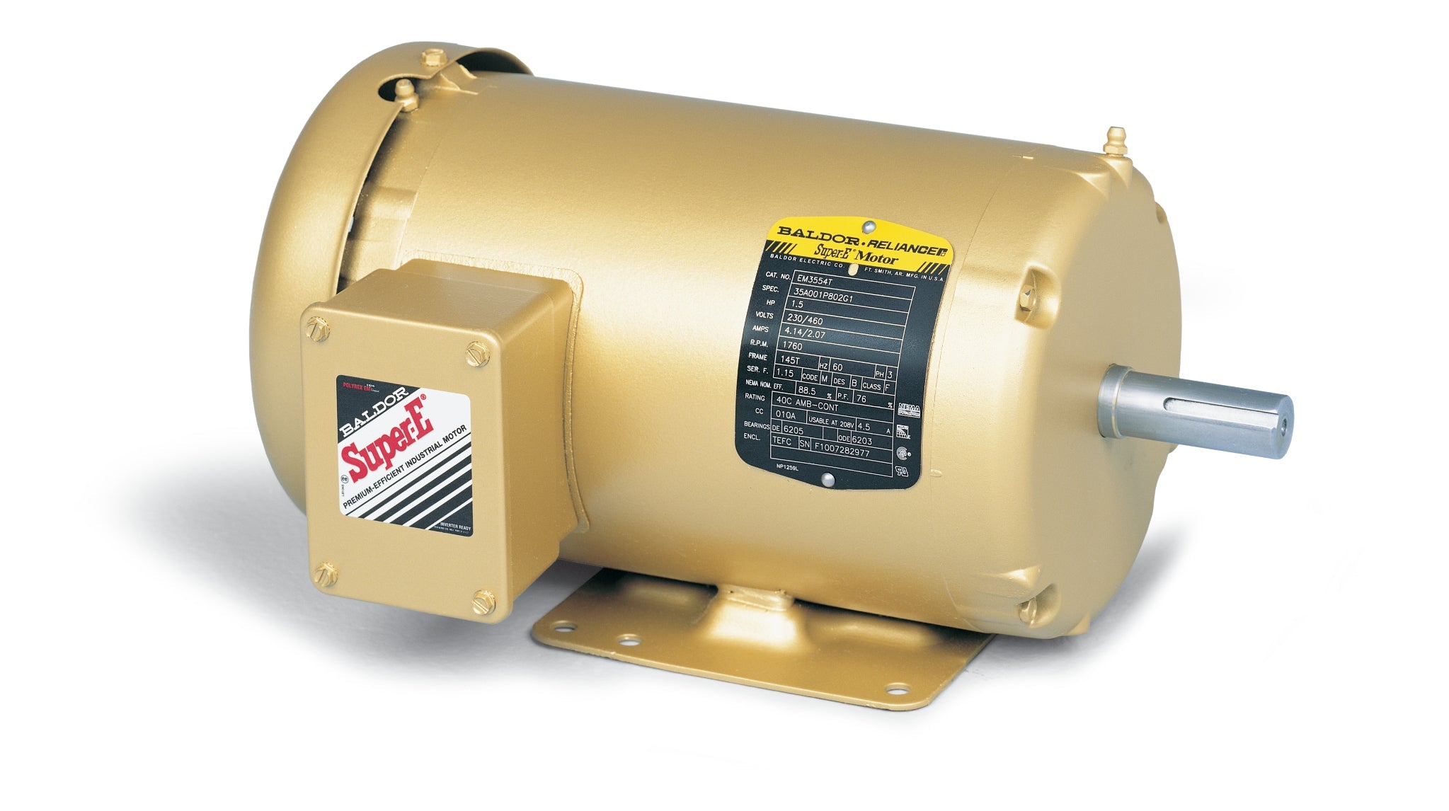 Baldor EM3546T - 1HP, 1770RPM, 3PH, 60HZ, 143T, 3522M, TEFC, F1 - Three Phase Enclosed