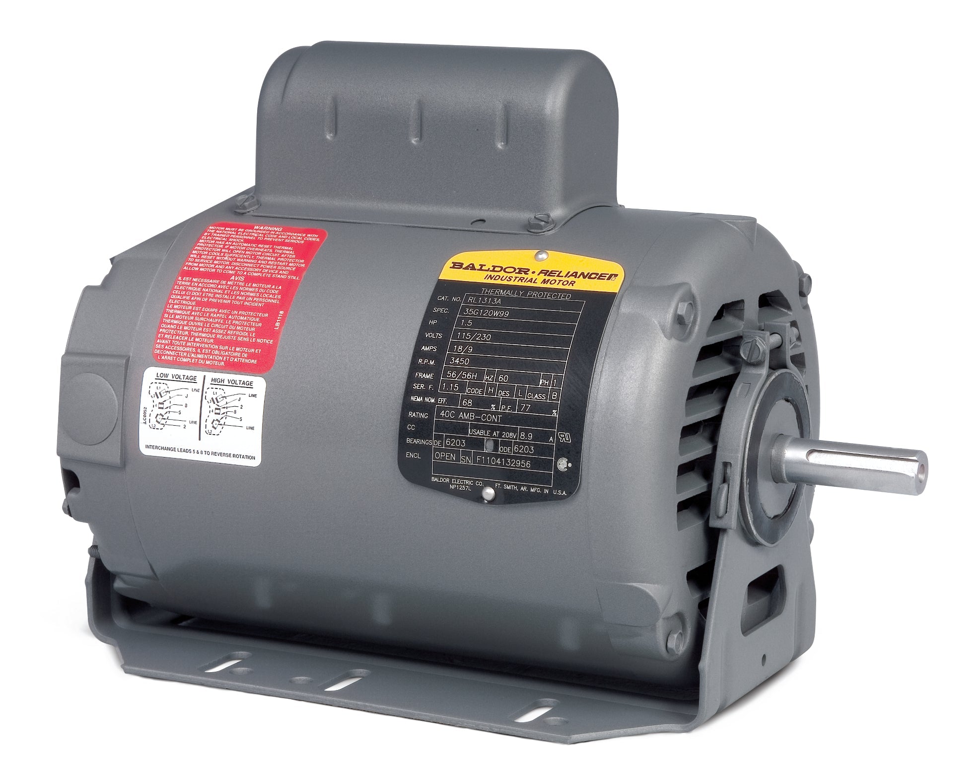 Baldor RL1324A - .75HP, 1725RPM, 1PH, 60HZ, 56, 3424L, OPEN, F1 - Fan and Blower Motors