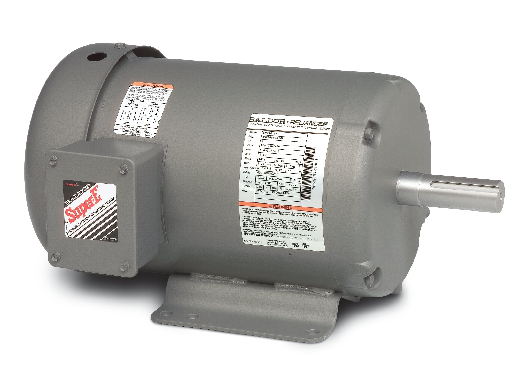 Baldor EHM3546T-5 - 1HP, 1774RPM, 3PH, 60HZ, 143T, 3522M, TEFC, F1 - General Purpose HVAC Motors