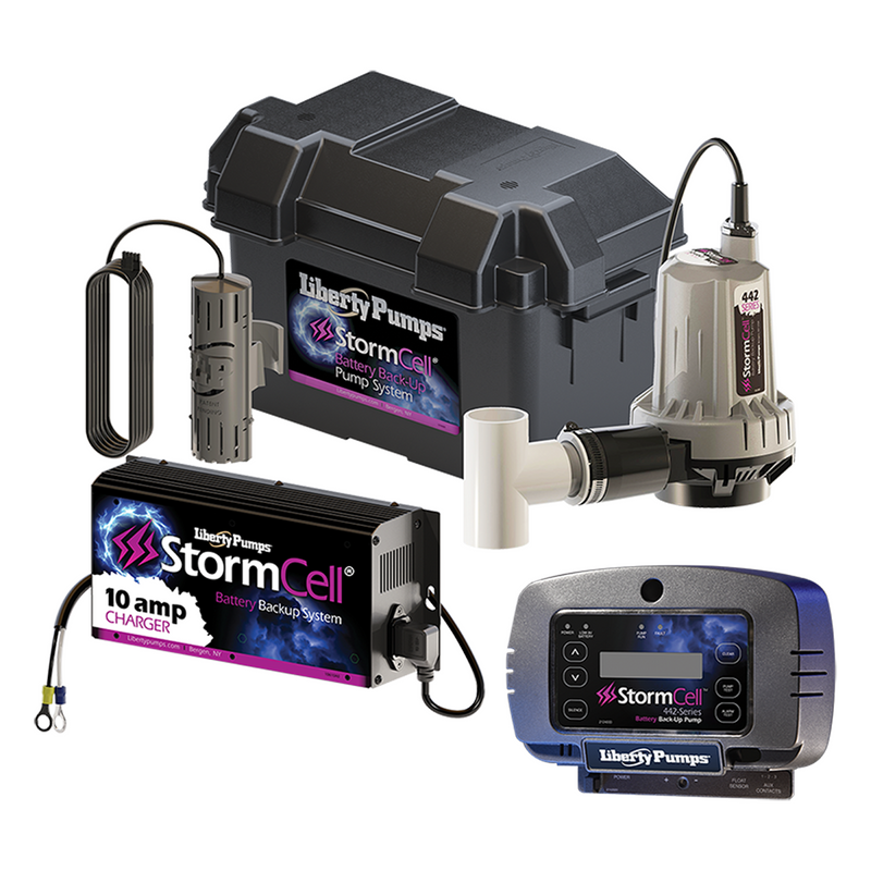 Liberty 442-10A-EYE, StormCell 442 Series, Battery Backup Sump Pump System with NightEye Wireless Alarm, 12VDC, 10 Amps, 46 GPM Max, 21 ft Max Head