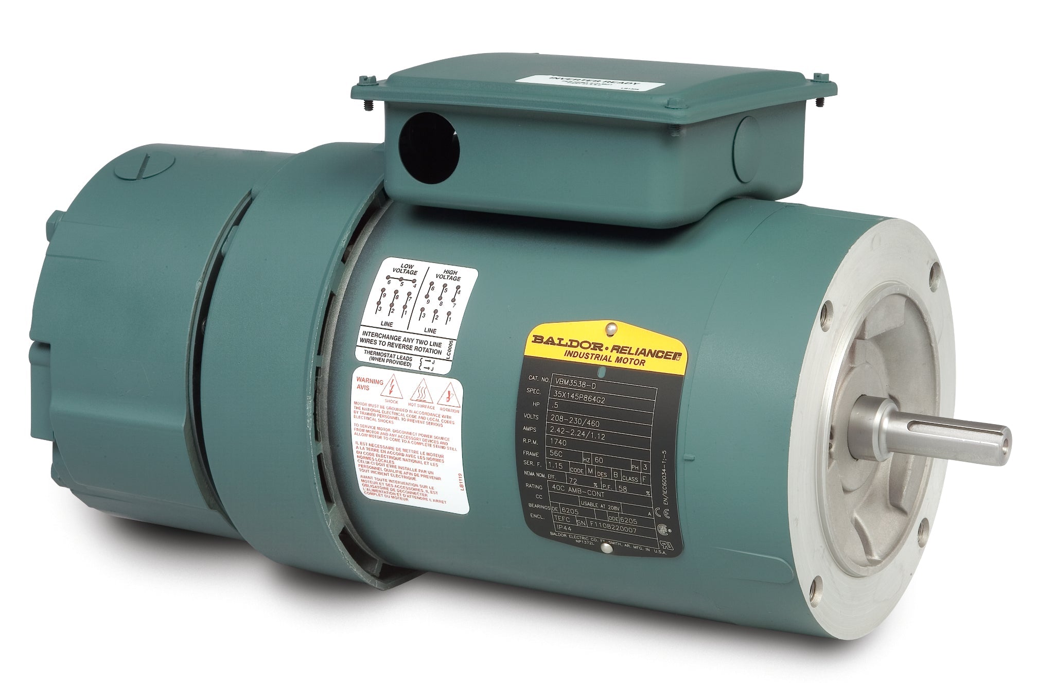 Baldor VBM3542-D - .75/.55 KWHP, 1765 1/MIN IP44 IC411 19 KG - General Unit Handling Motors
