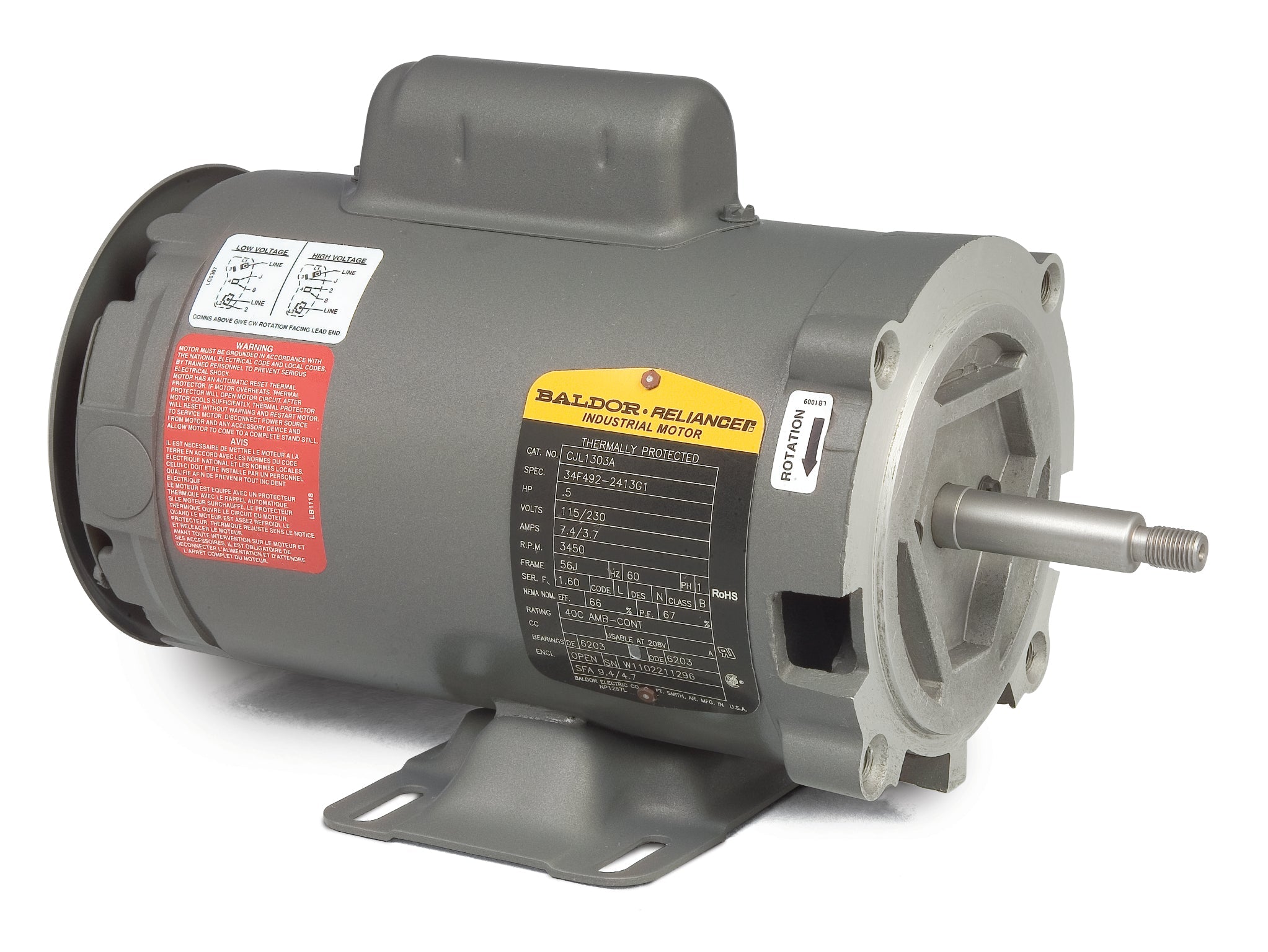 Baldor CJL1306A - .75HP, 3450RPM, 1PH, 60HZ, 56J, 3424L, OPEN, F1 - 56J Jet Pump Motors