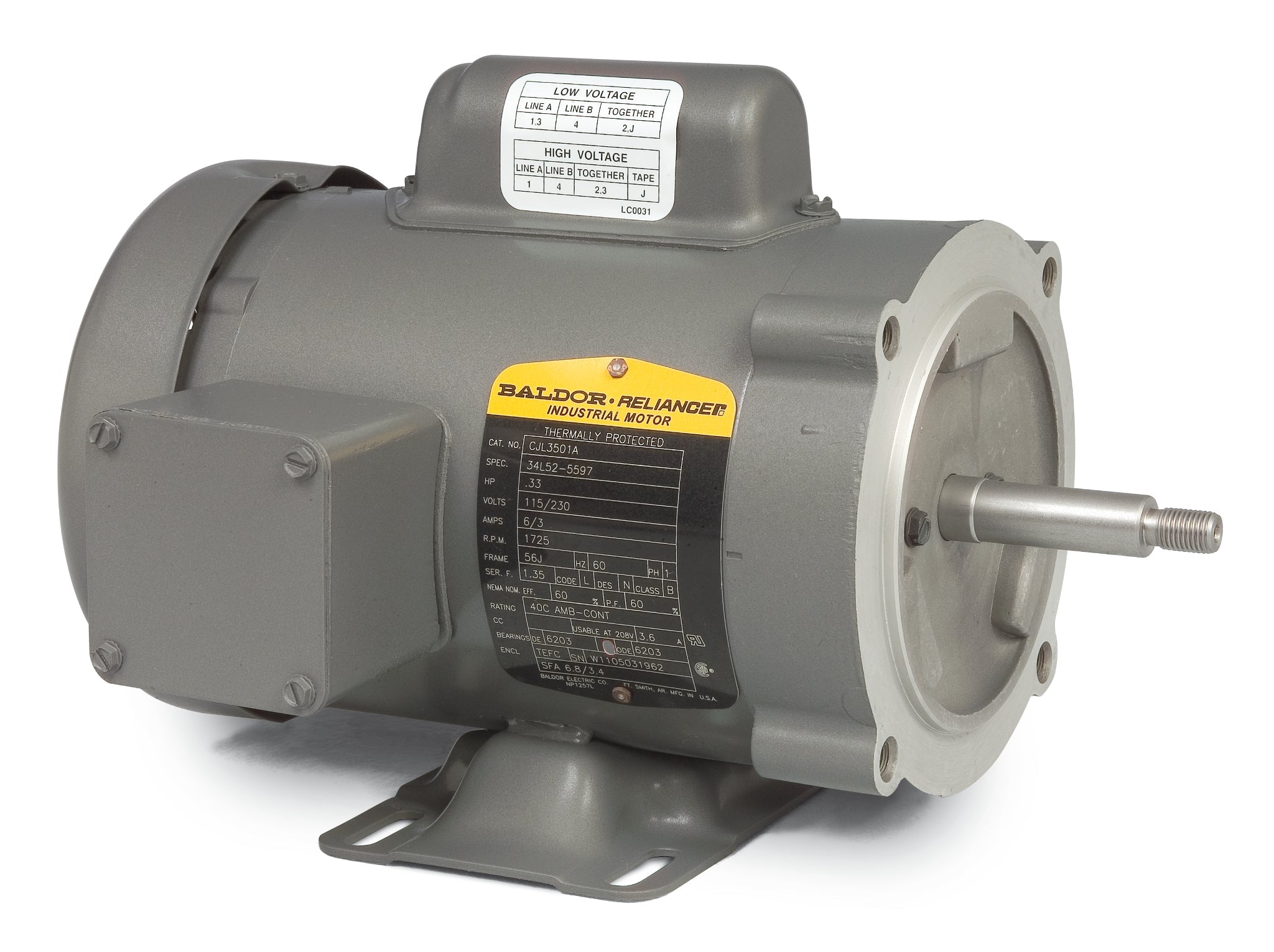Baldor CJL3504A - .5HP, 1725RPM, 1PH, 60HZ, 56J, 3421L, TEFC, F1 - 56J Jet Pump Motors