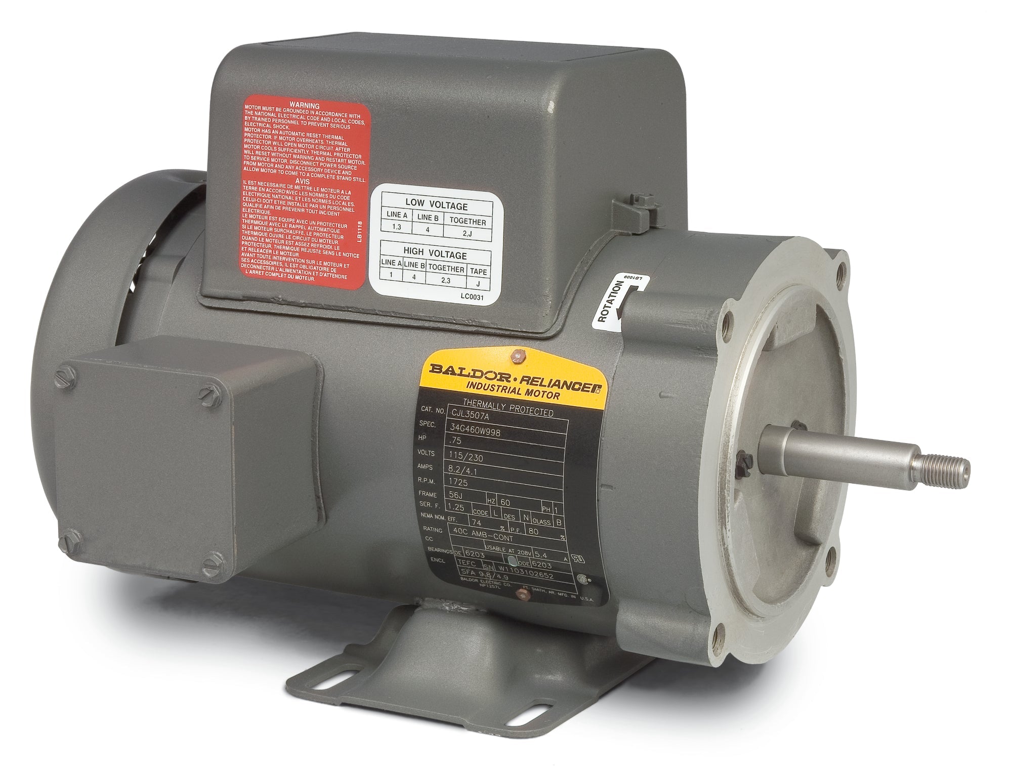 Baldor CJL3507A - .75HP, 1725RPM, 1PH, 60HZ, 56J, 3428LC, TEFC, F - 56J Jet Pump Motors